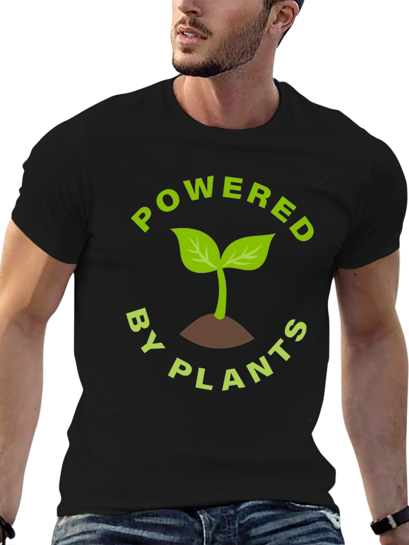 Black Powered By Plants T-Shirt - Vegan Friendly view 6