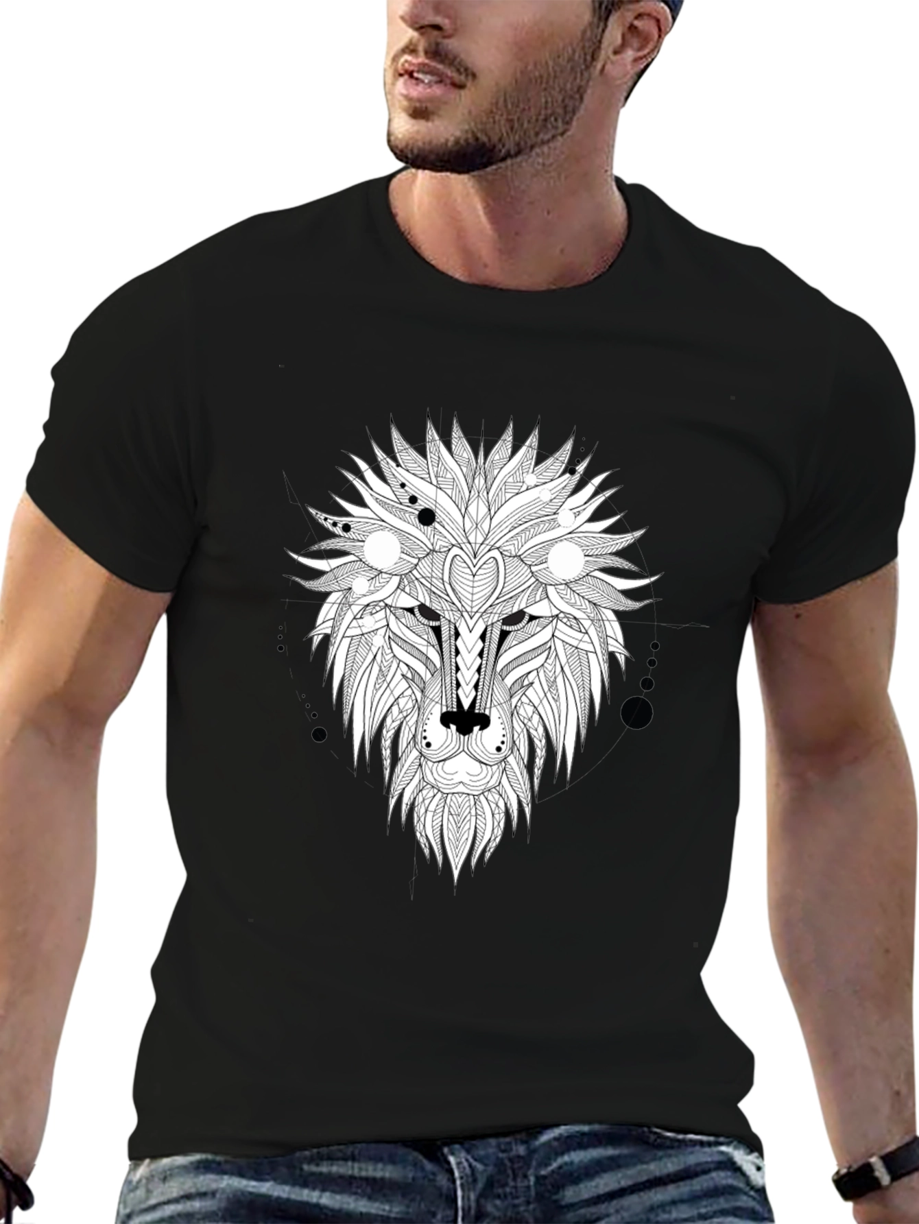 Black Abstract Lion Head Graphic Tee - Black view 6