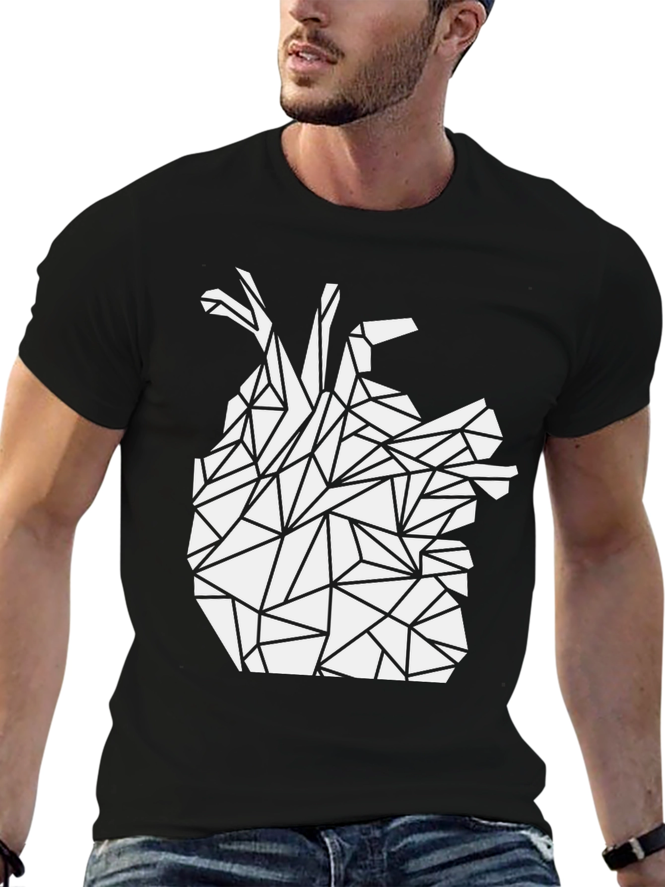 Black Geometric Heart Tee - Modern Graphic T-Shirt view 6