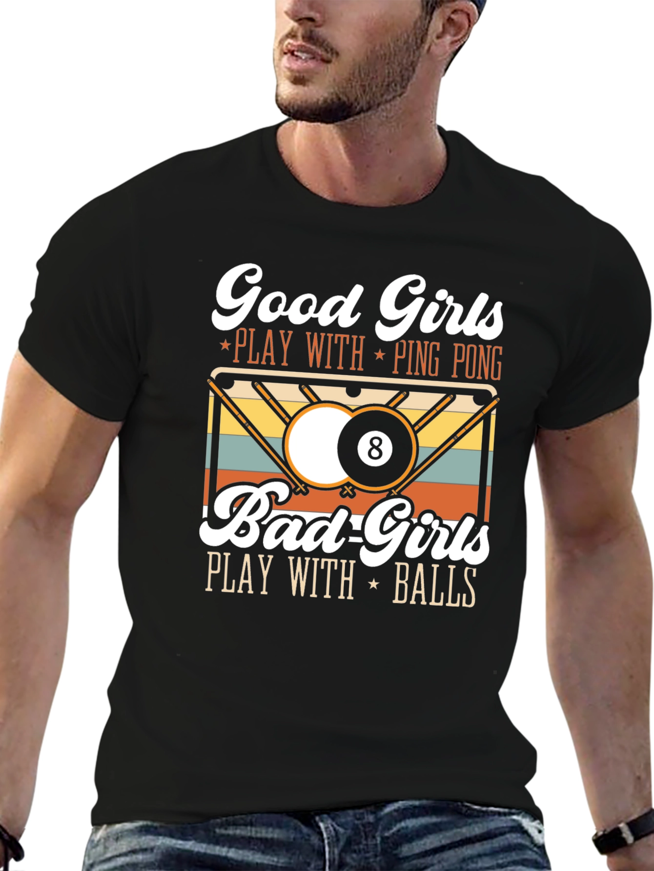 Black Funny Good Girls Bad Girls Play Balls T-Shirt view 6