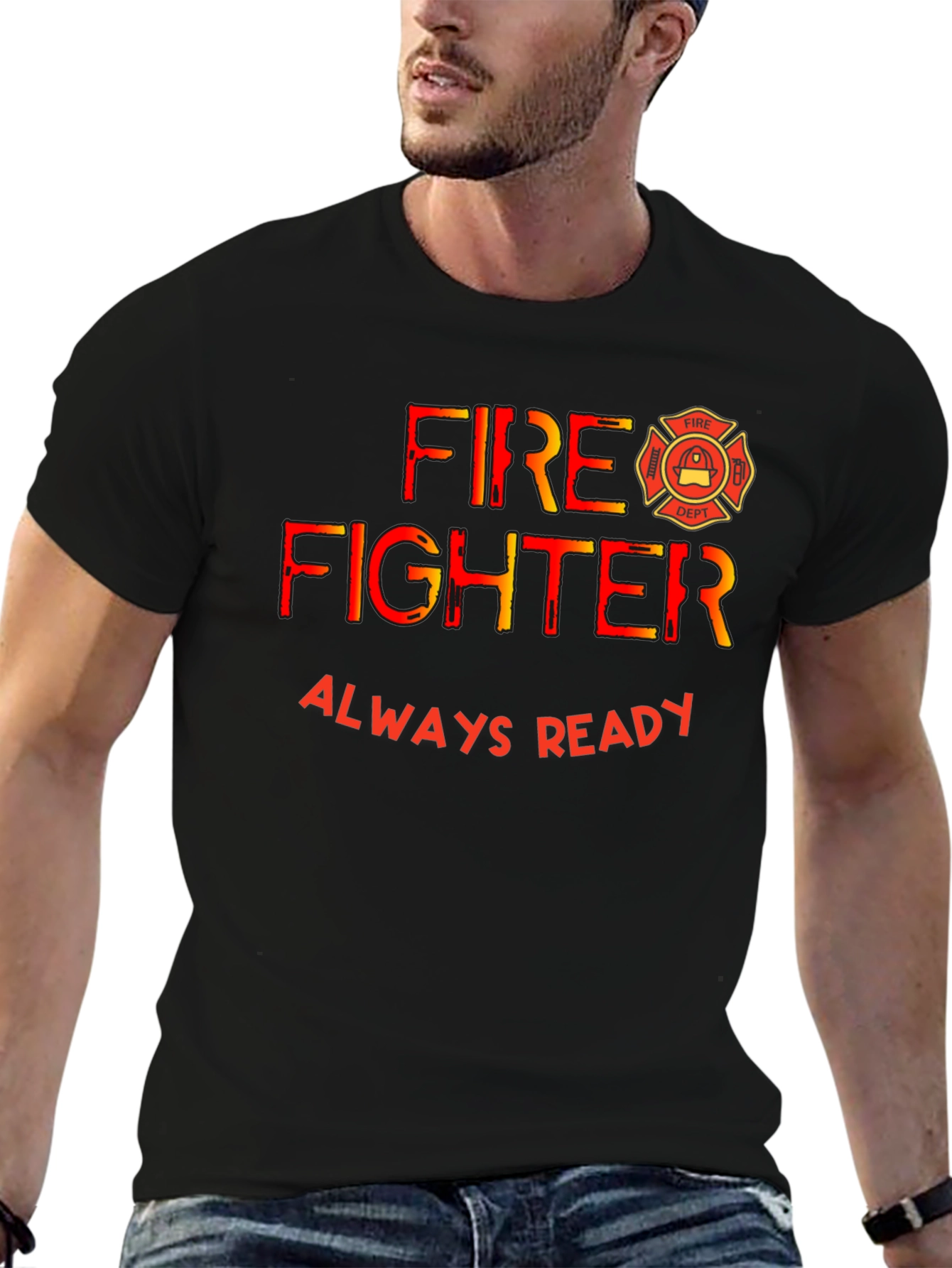 Black Firefighter Always Ready Black T-Shirt view 6