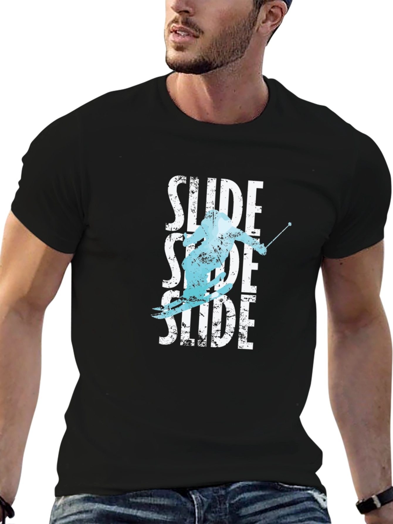 Black Men's Black "Slide" Graphic Print T-Shirt view 6