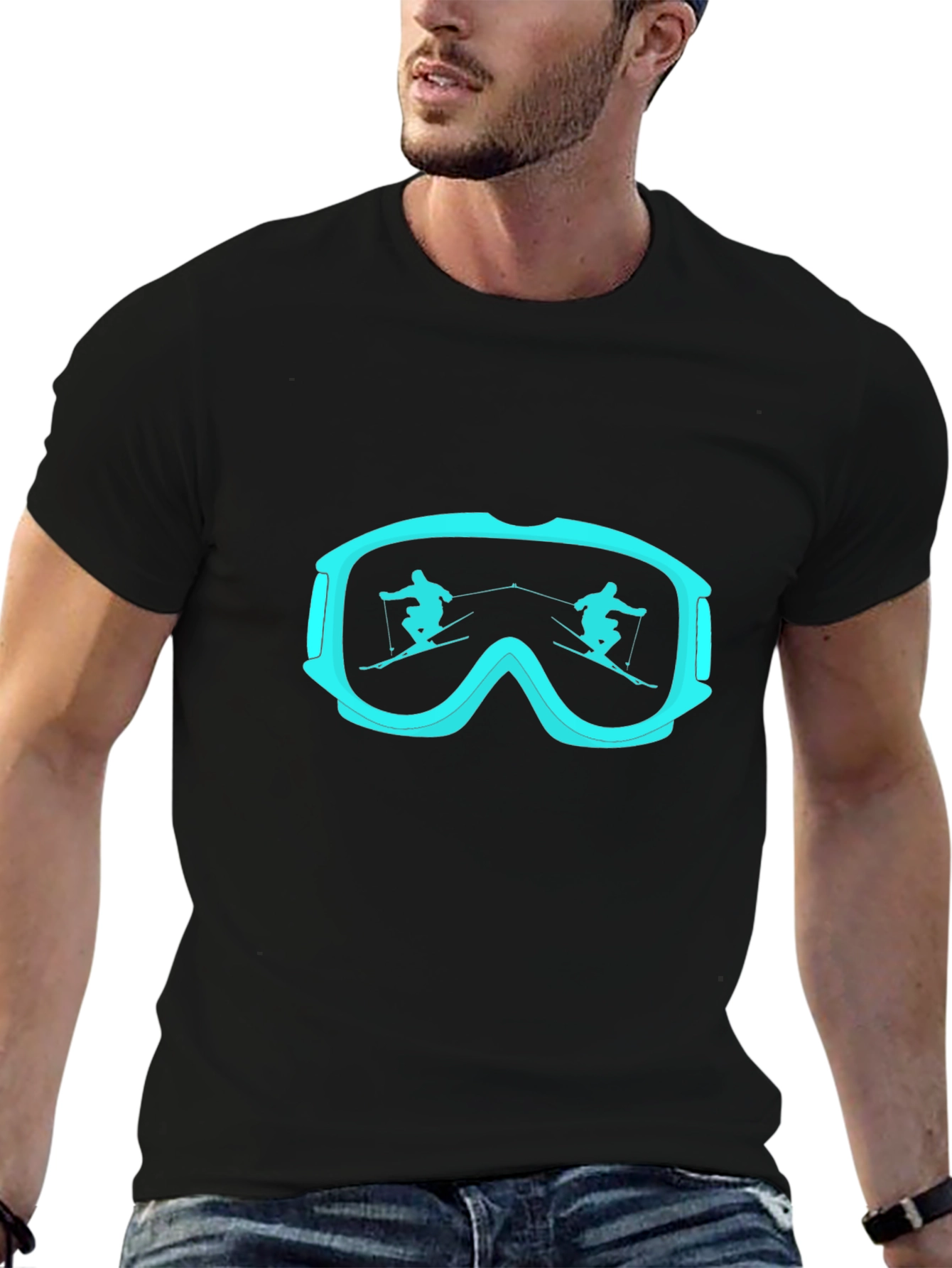 Black Ski Goggles T-Shirt, Black, Unisex, Winter Sports view 6