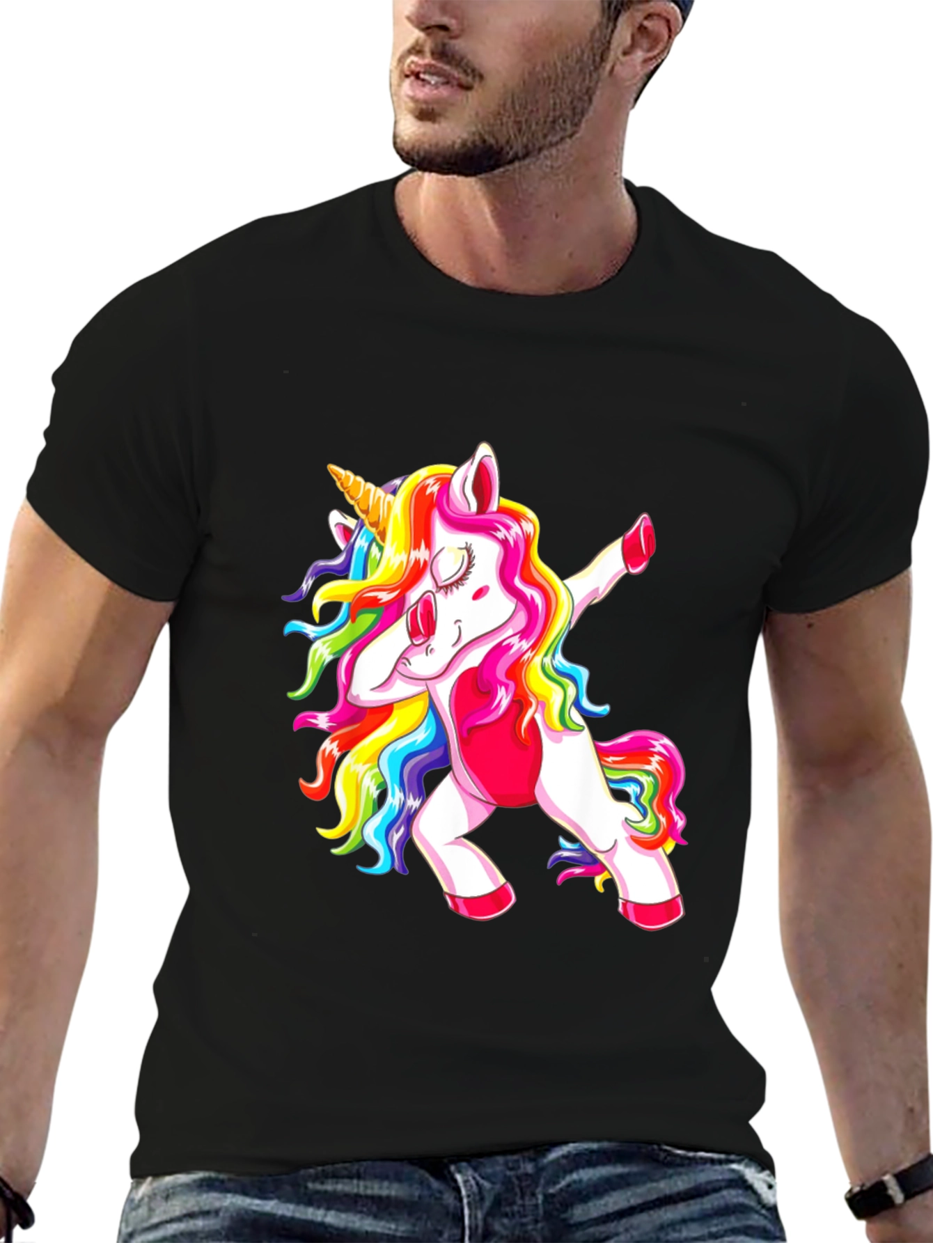 Black Dabbing Unicorn Graphic Tee view 6