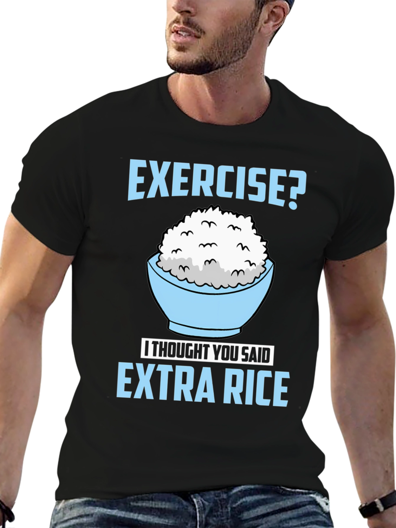 Black Extra Rice T-Shirt - Funny Foodie Tee view 6