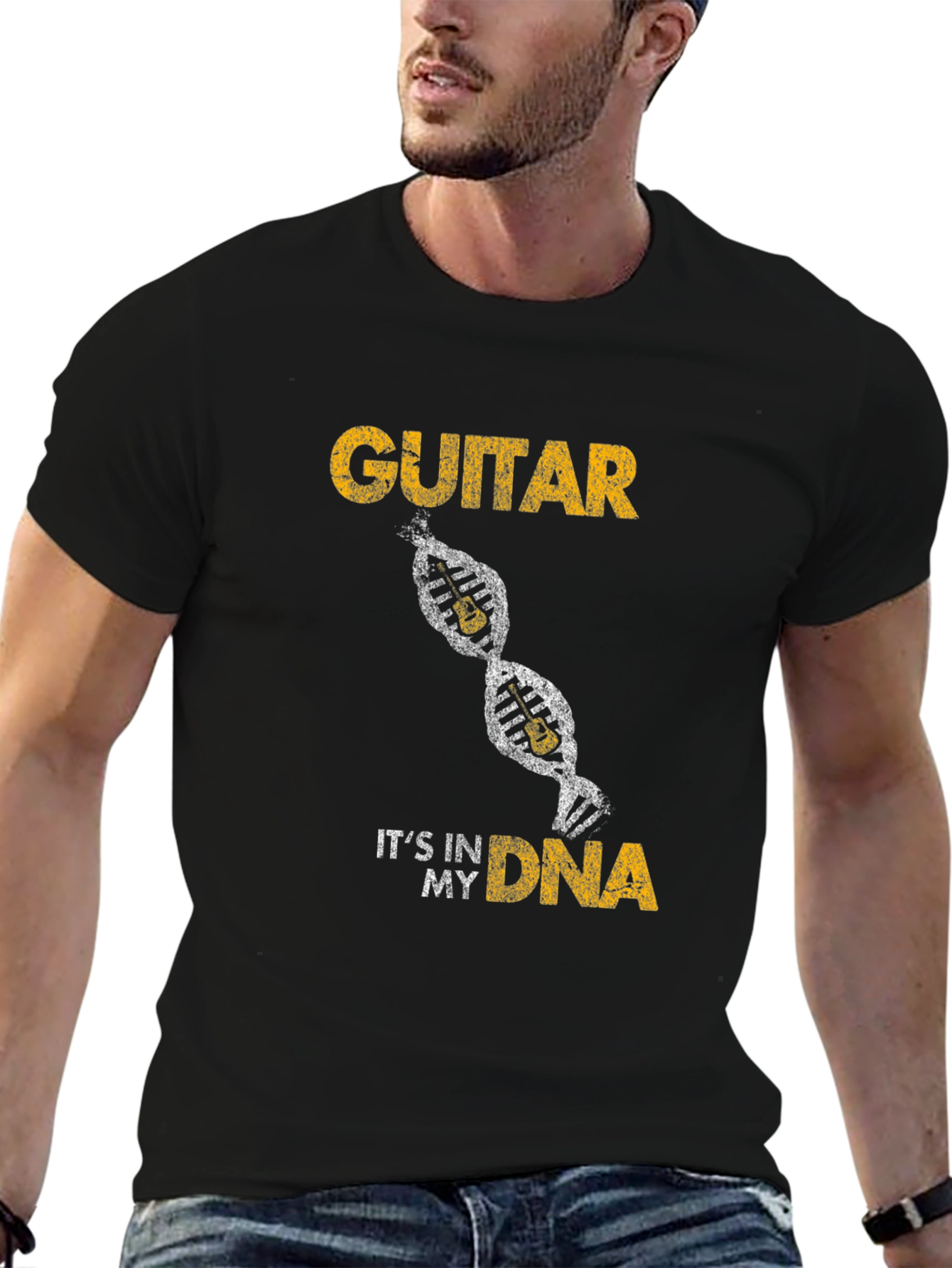 Black Guitar DNA Black T-Shirt Musician Gift view 6