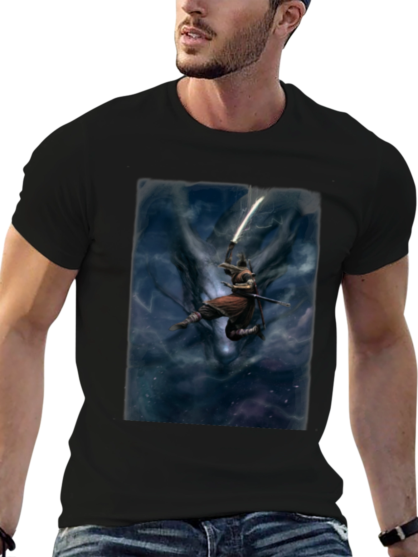 Black Black T-Shirt with Samurai Graphic view 6