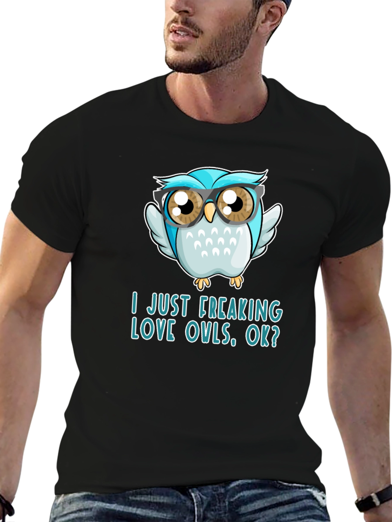 Black Funny Owl Lover T-Shirt - I Just Freaking Love Owls Tee view 6