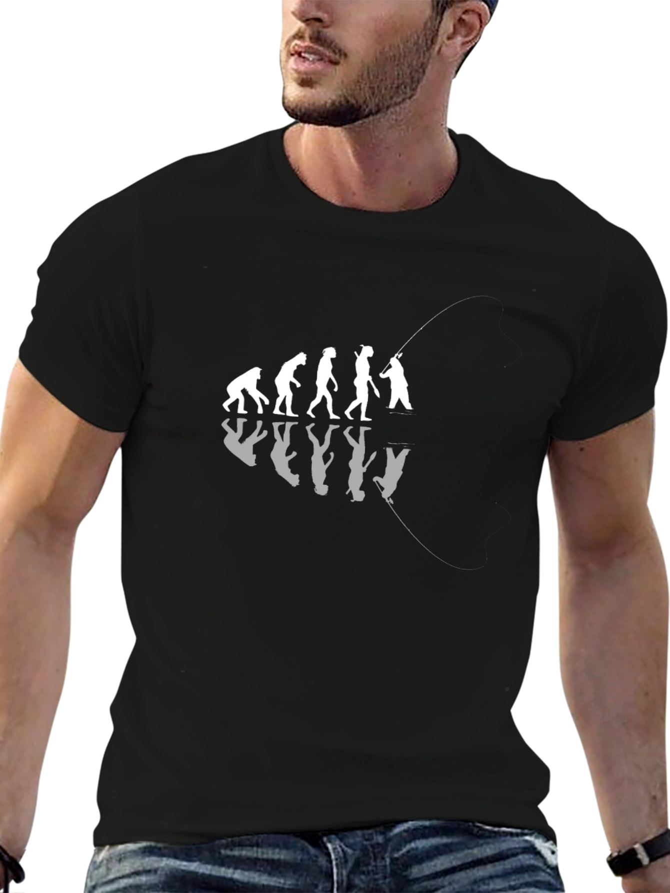 Black Evolution of Fishing Graphic Tee - Black Cotton T-Shirt view 6