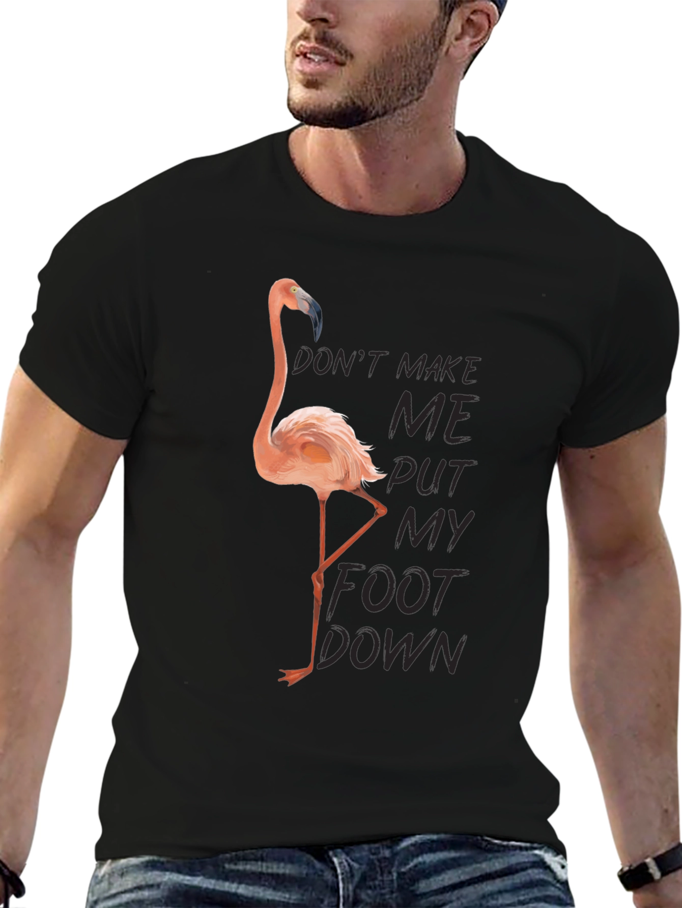 Black Funny Flamingo T-Shirt: Don't Make Me Put My Foot Down view 6