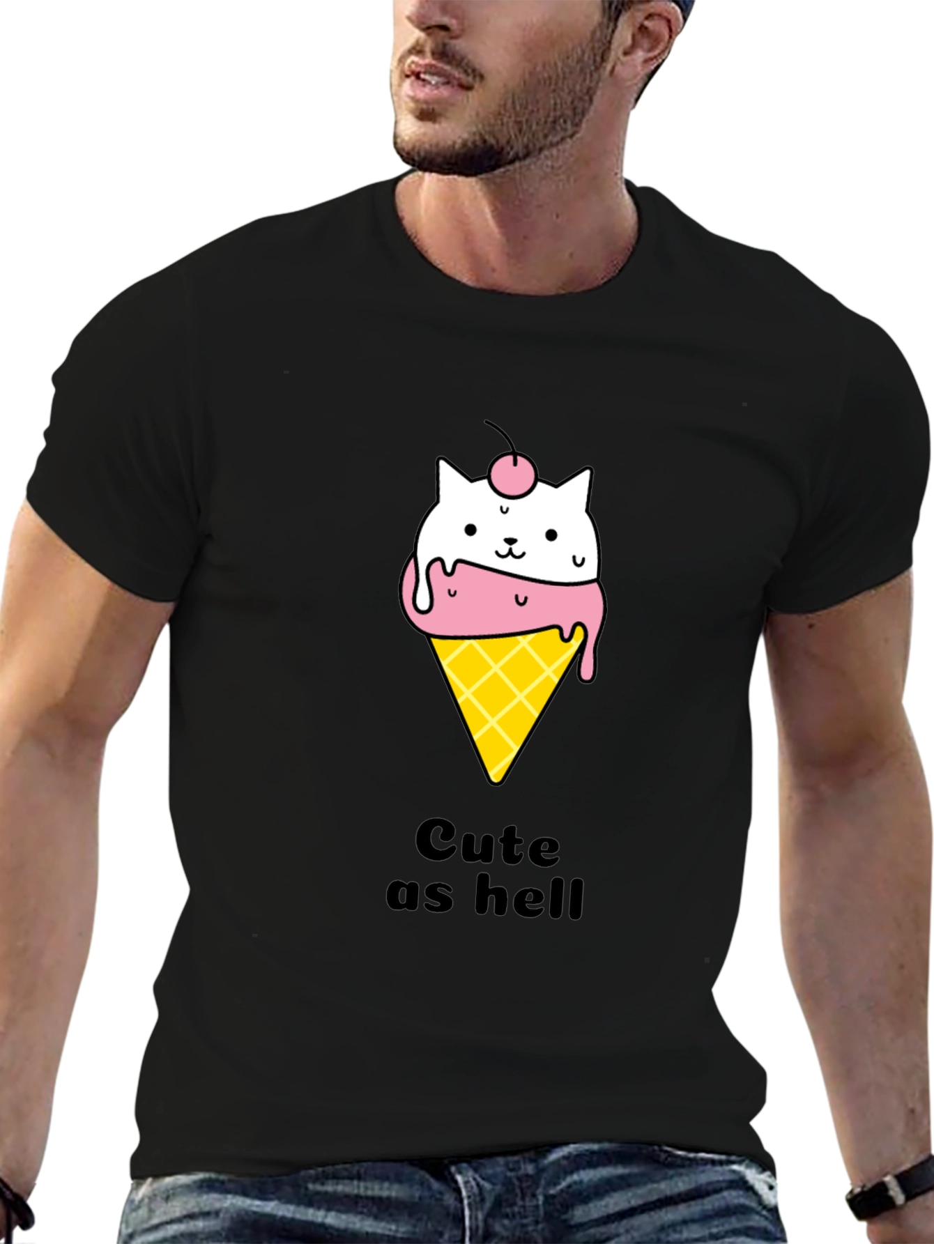 Black Cute Ice Cream Cat T-Shirt view 6