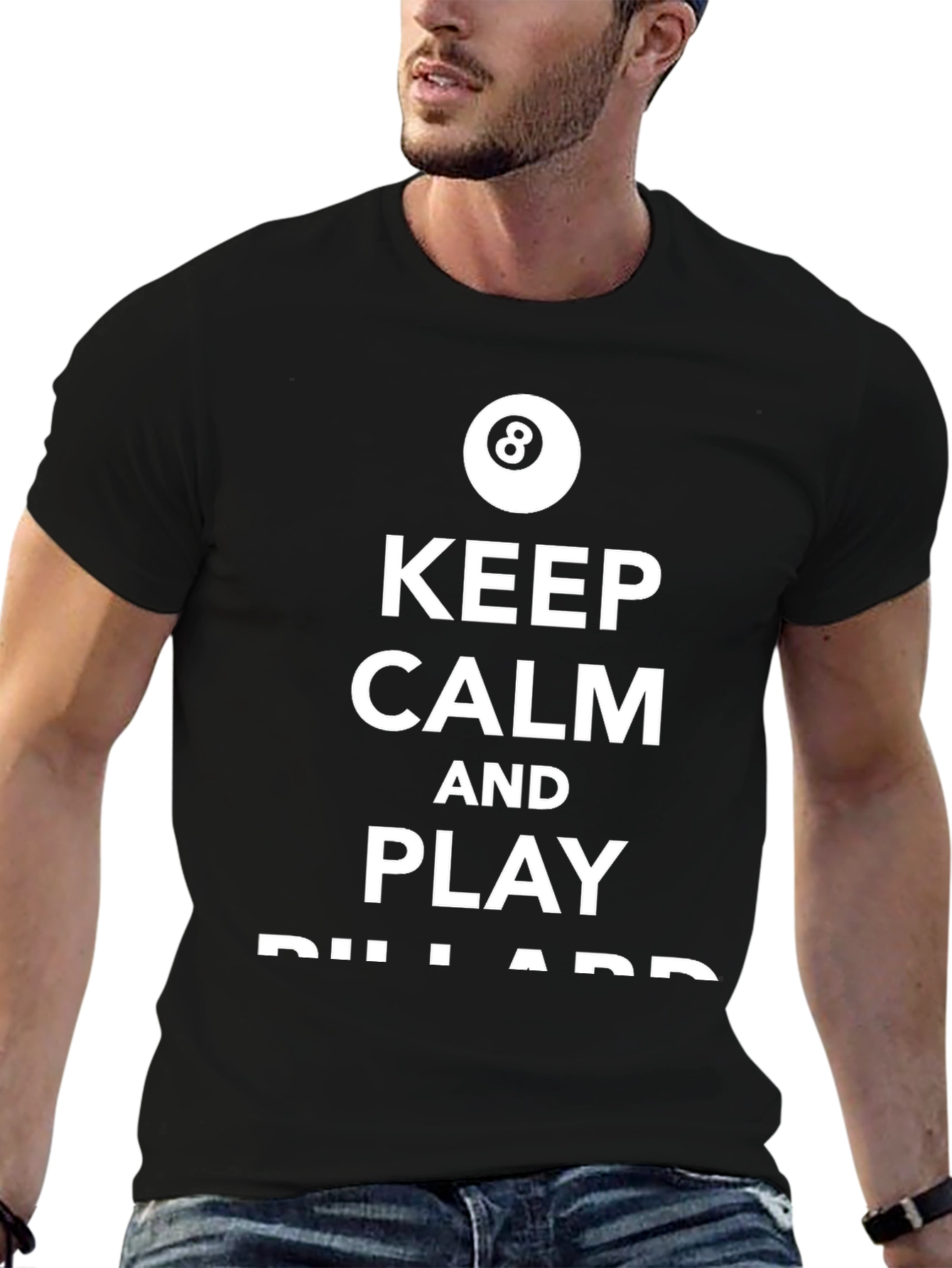 Black Keep Calm and Play Billiards T-Shirt - Black view 6