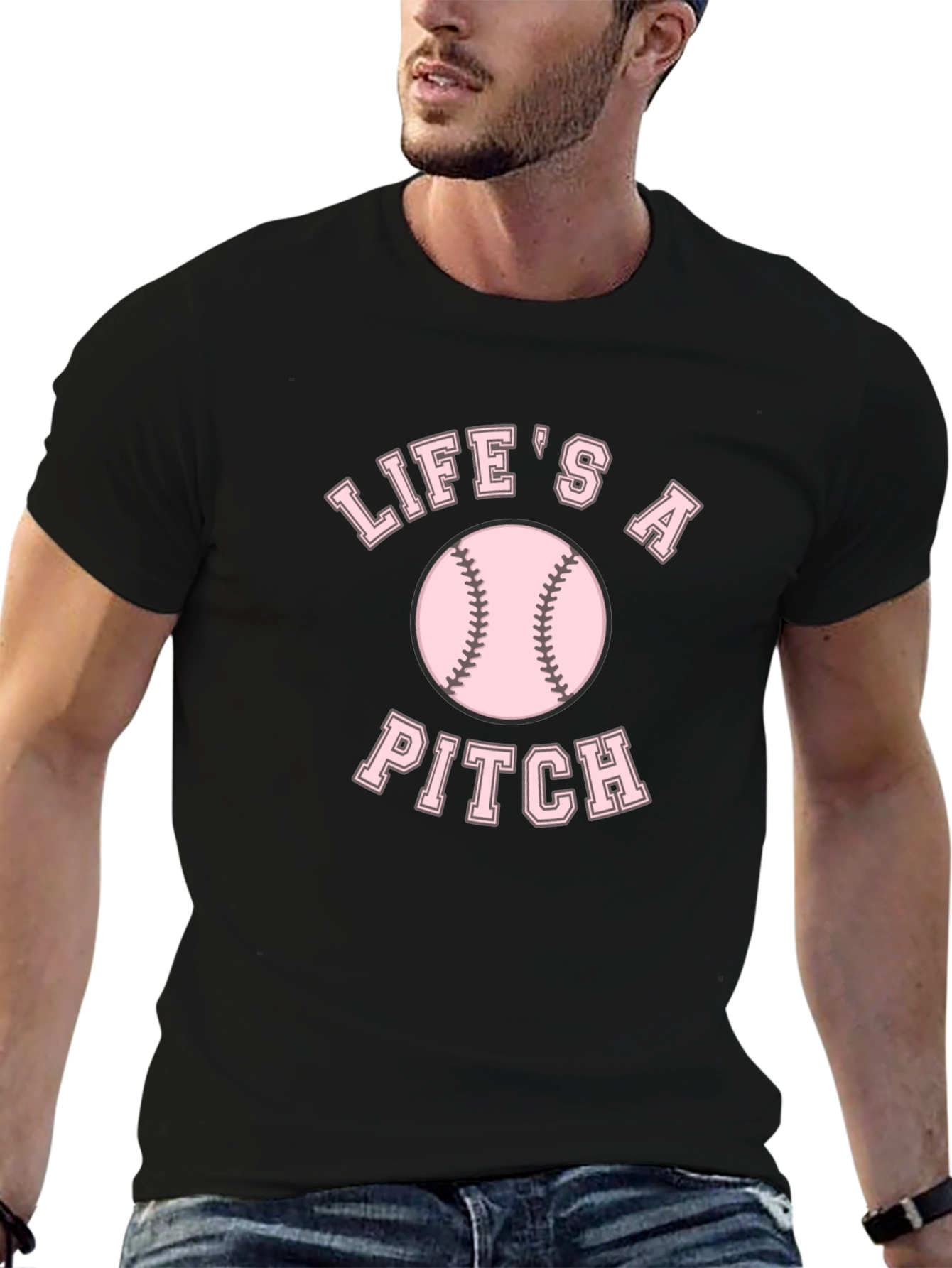 Black Life's a Pitch Baseball Graphic T-Shirt view 6