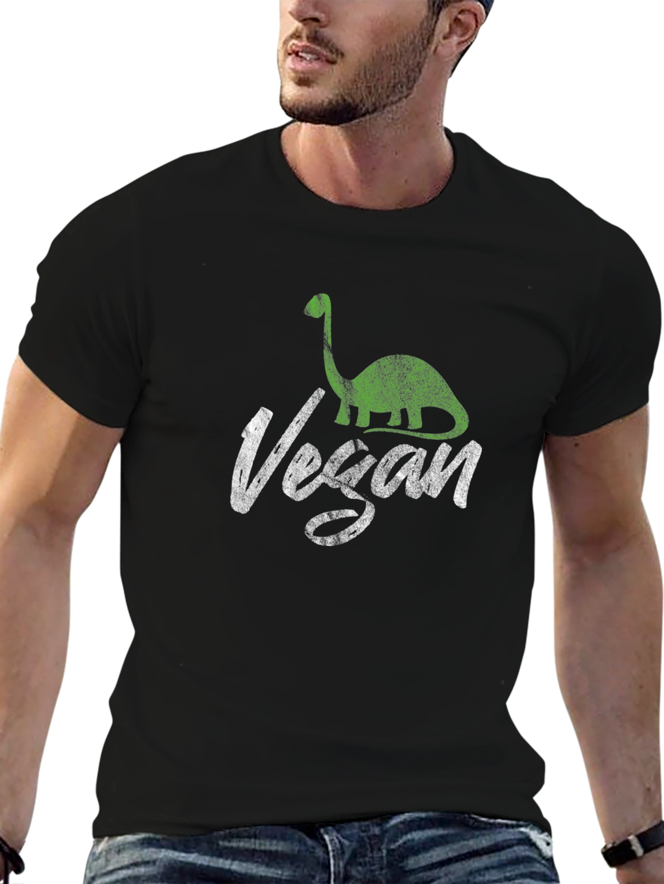 Black Vegan Dinosaur T-Shirt - Retro Style Graphic Tee view 6