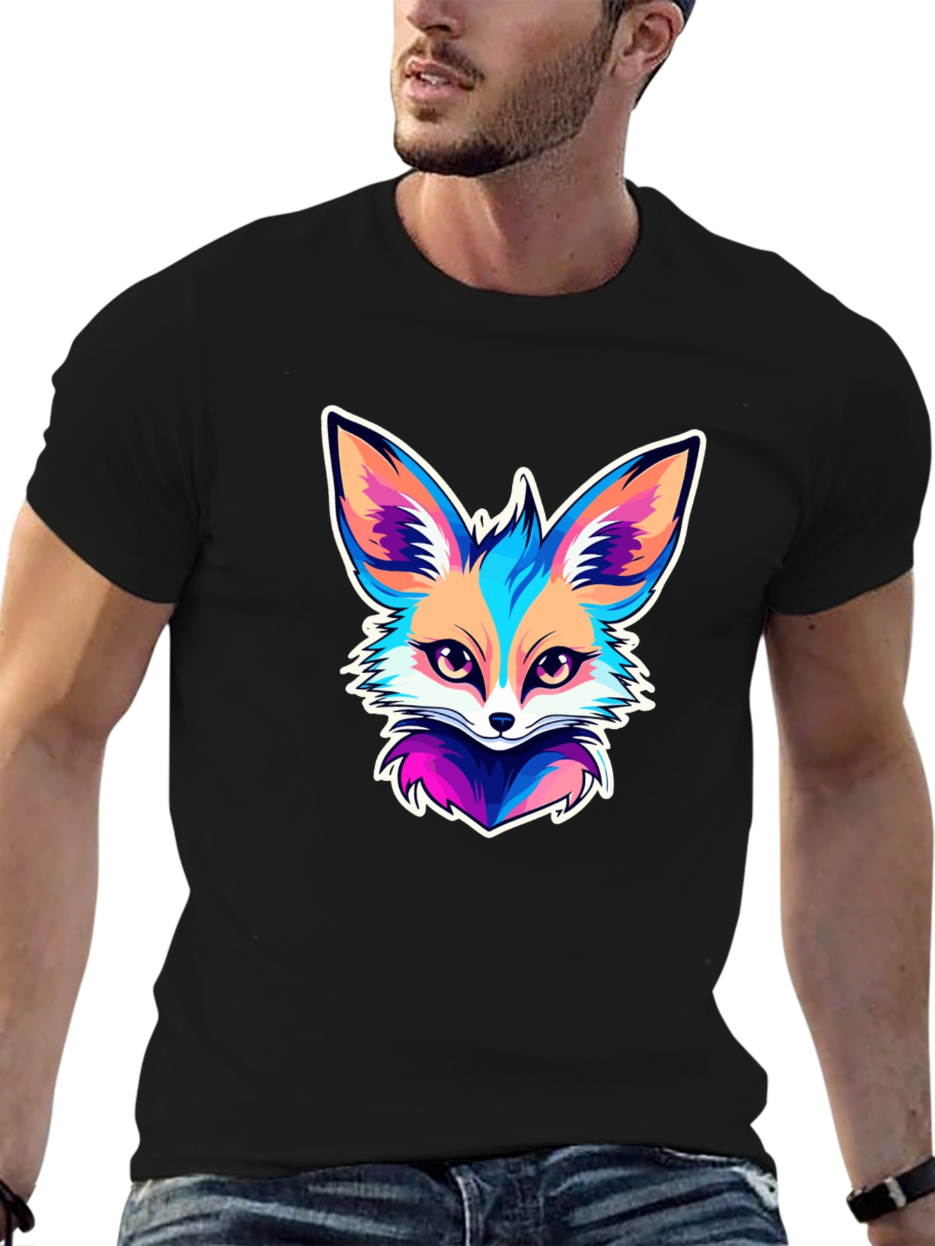 Black Vivid Fox Graphic T-Shirt - Stylish & Unique view 6
