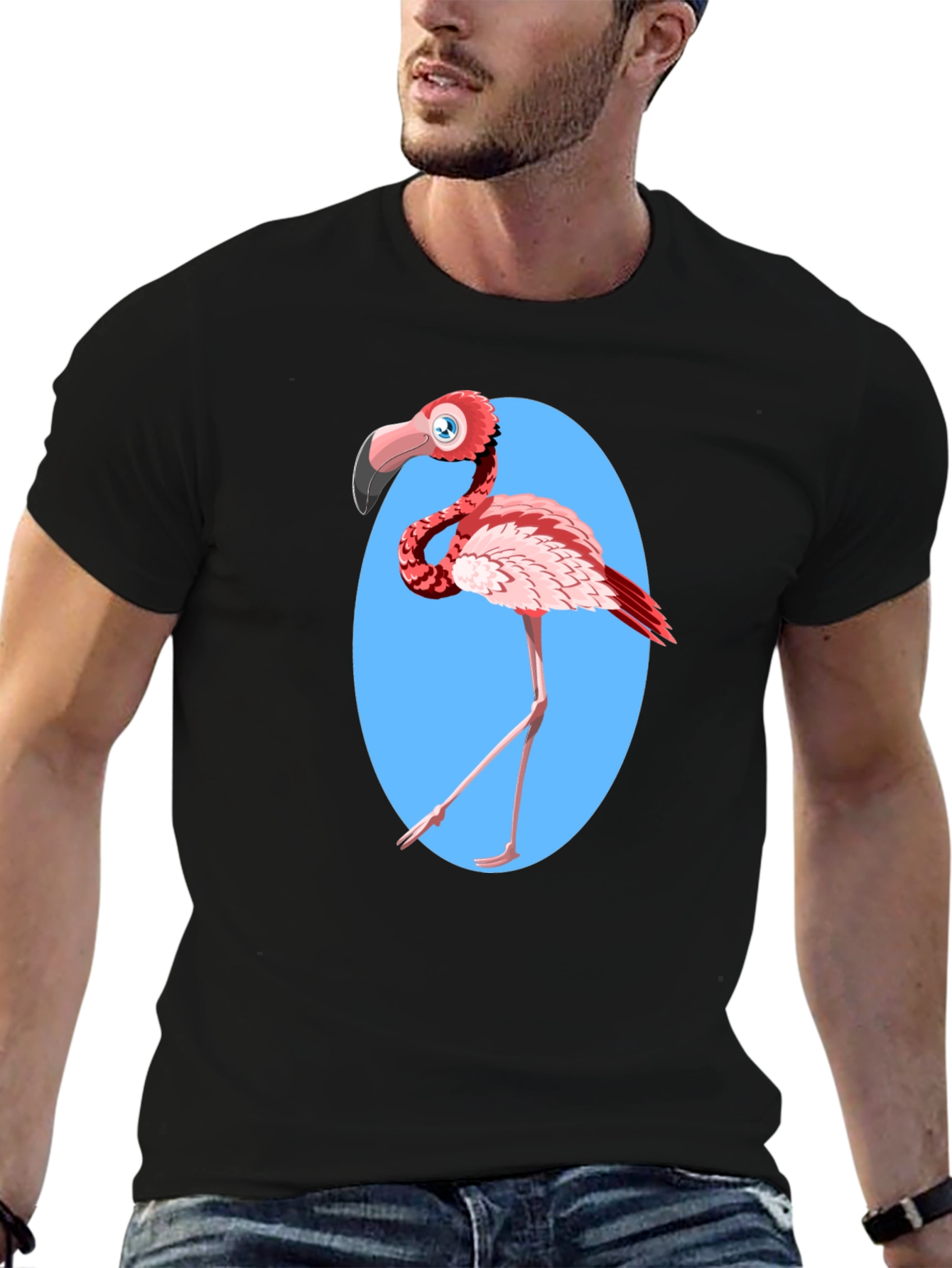 Black Cartoon Flamingo Graphic Tee - Fun Novelty Design view 6