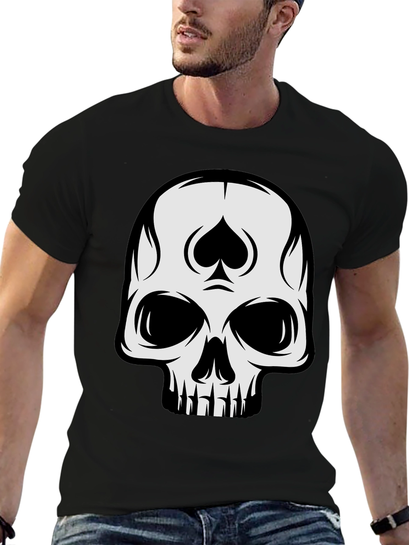 Black Skull Spade Graphic Black T-Shirt view 6