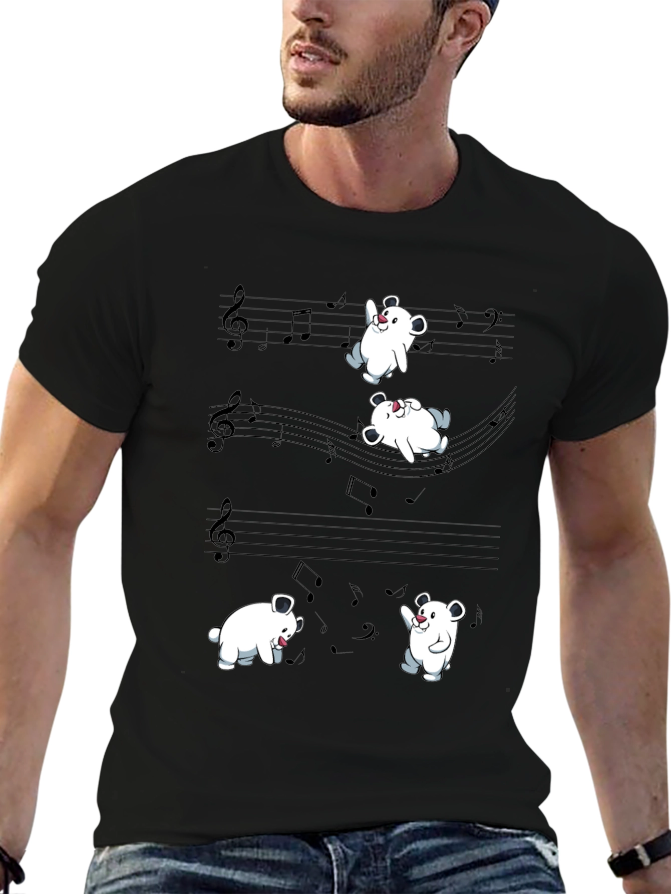 Black Musical Bear Graphic Black Tee Shirt view 6