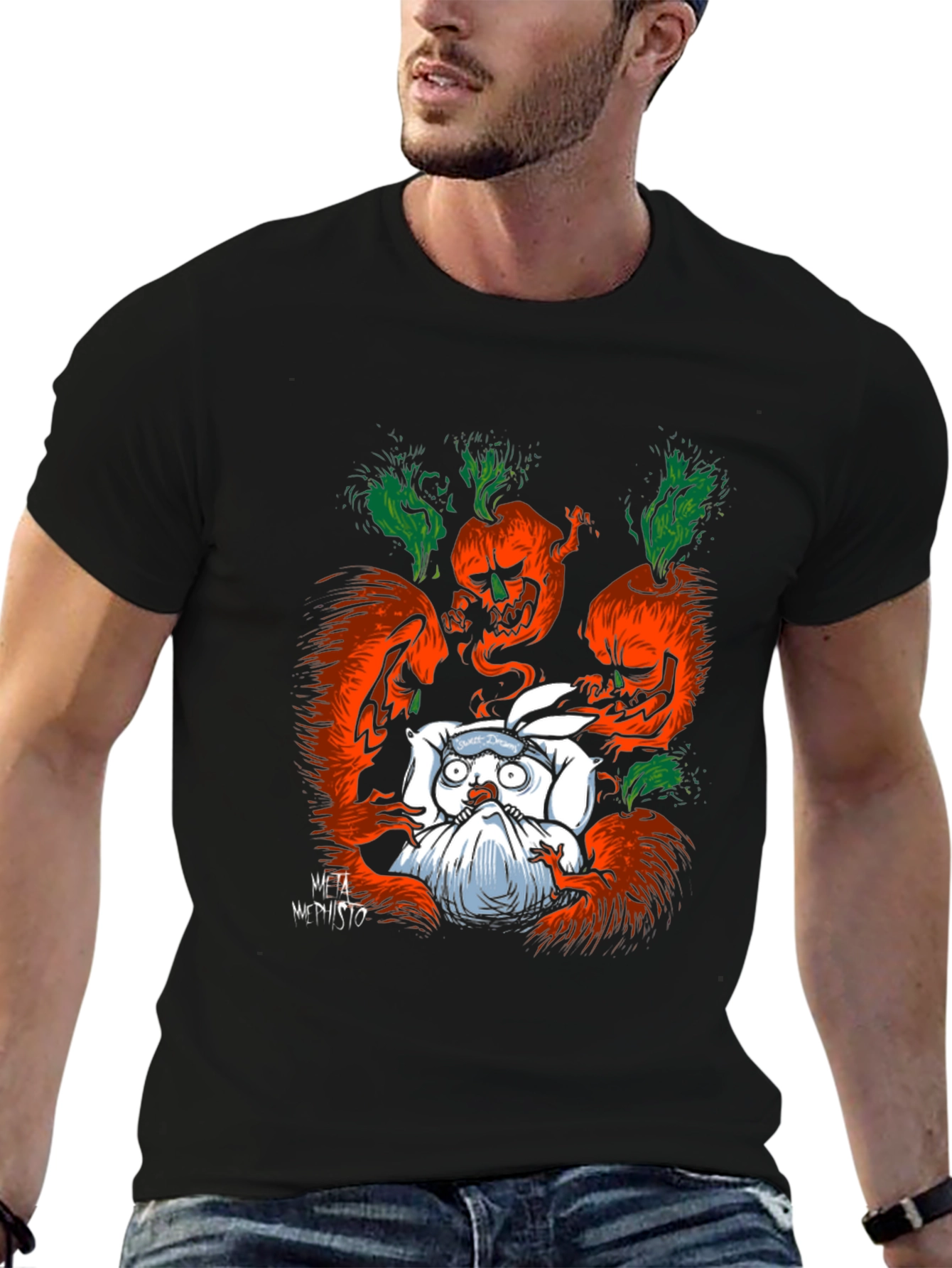 Black Spooky Carrot Rabbit T-Shirt - Dark Humor Graphic Tee view 6