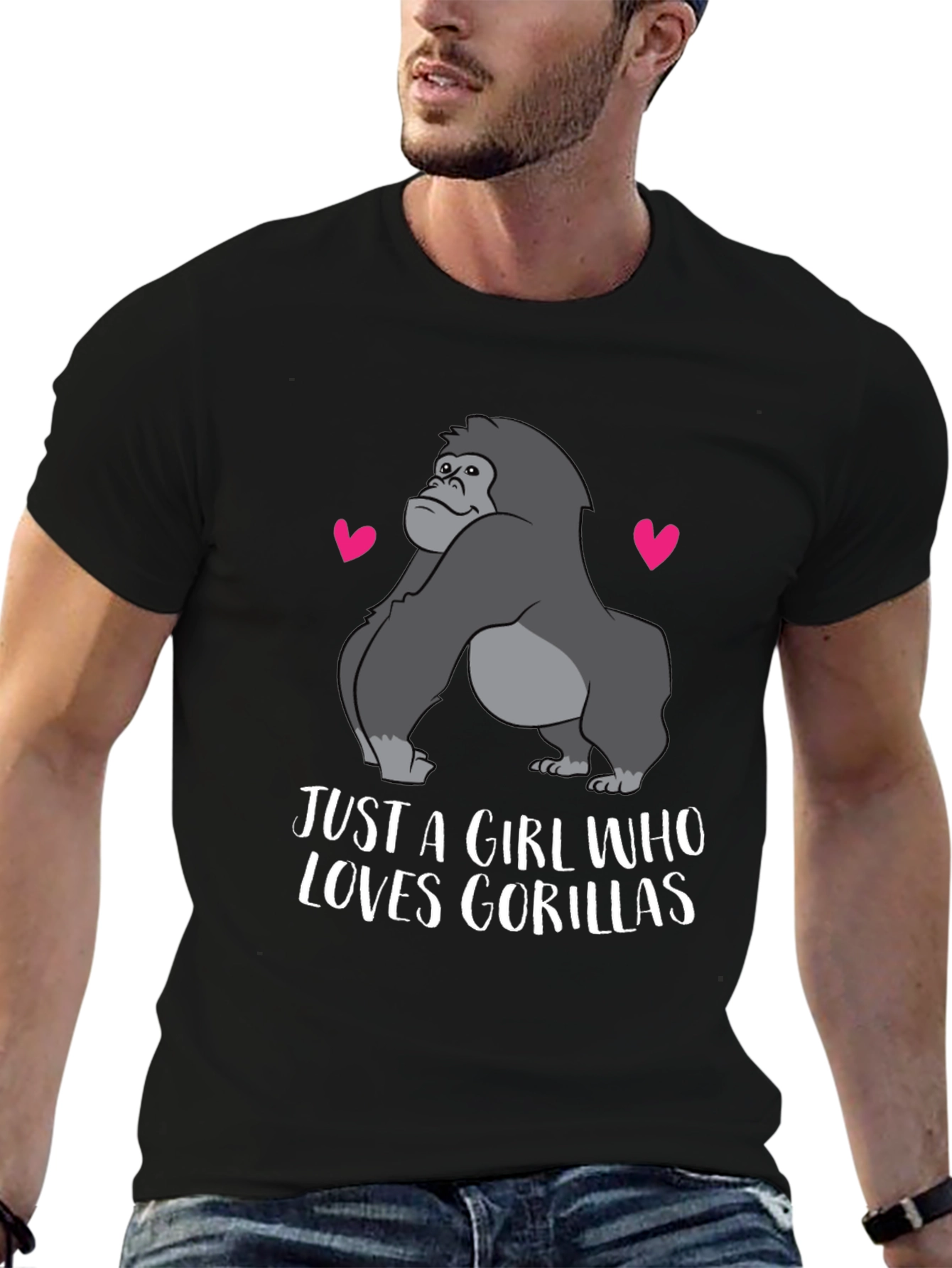 Black Just A Girl Who Loves Gorillas T-Shirt view 6