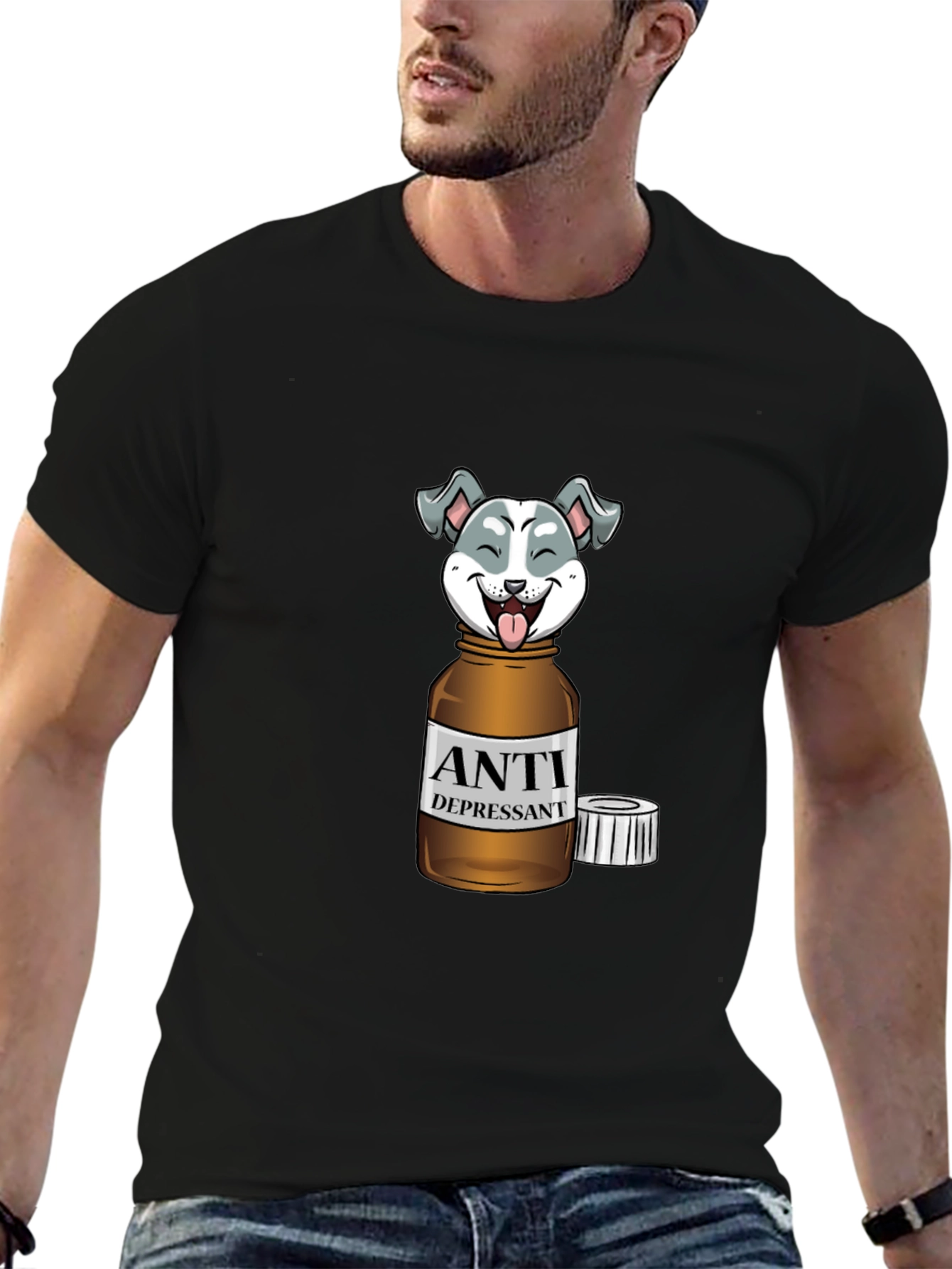Black Anti Depressant Dog T-Shirt view 6