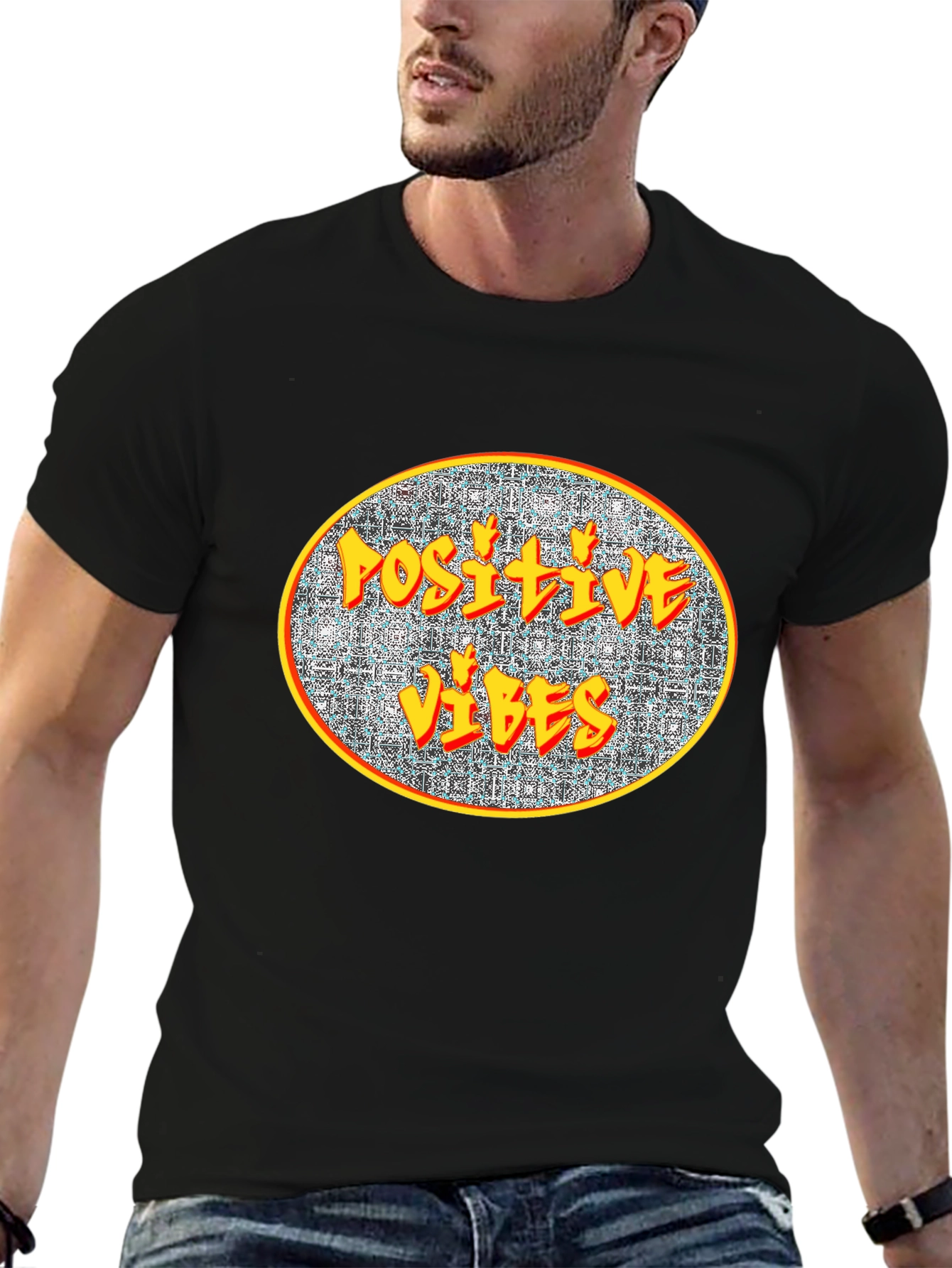 Black Positive Vibes Graphic Tee - Stylish Comfort view 6