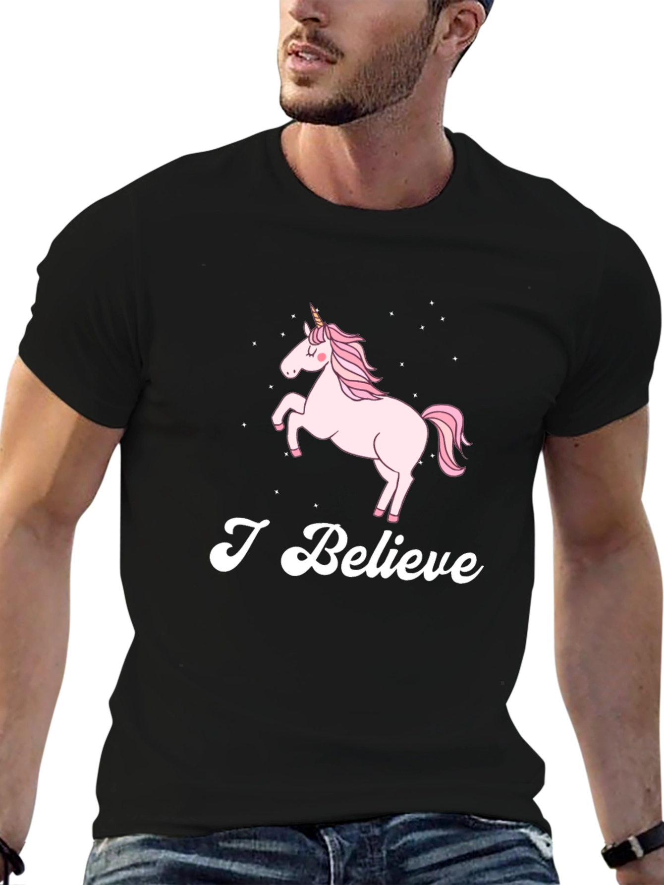 Black Unicorn 'I Believe' Graphic Black T-Shirt view 6