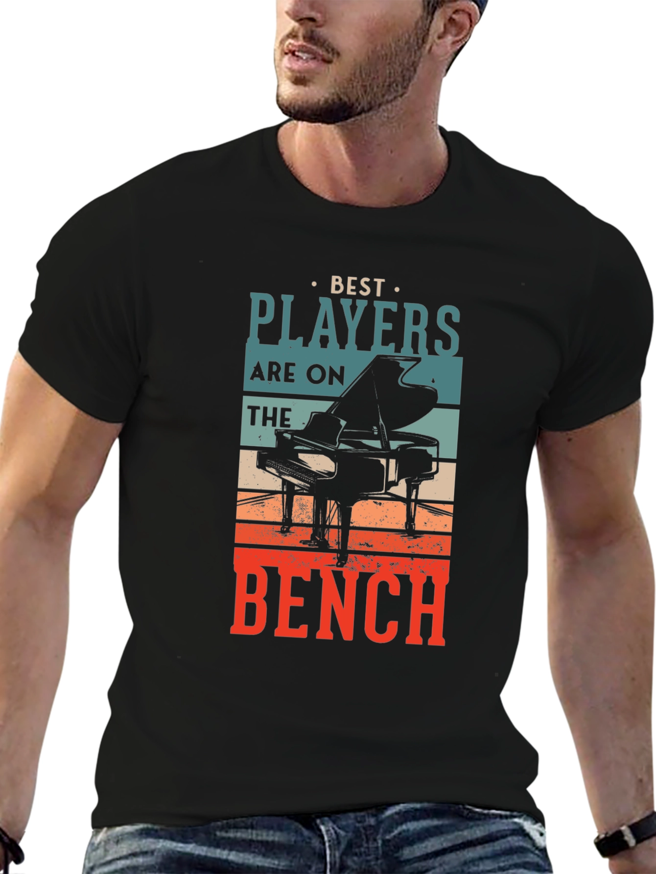 Black Piano Player Graphic T-Shirt: Best Players on the Bench view 6
