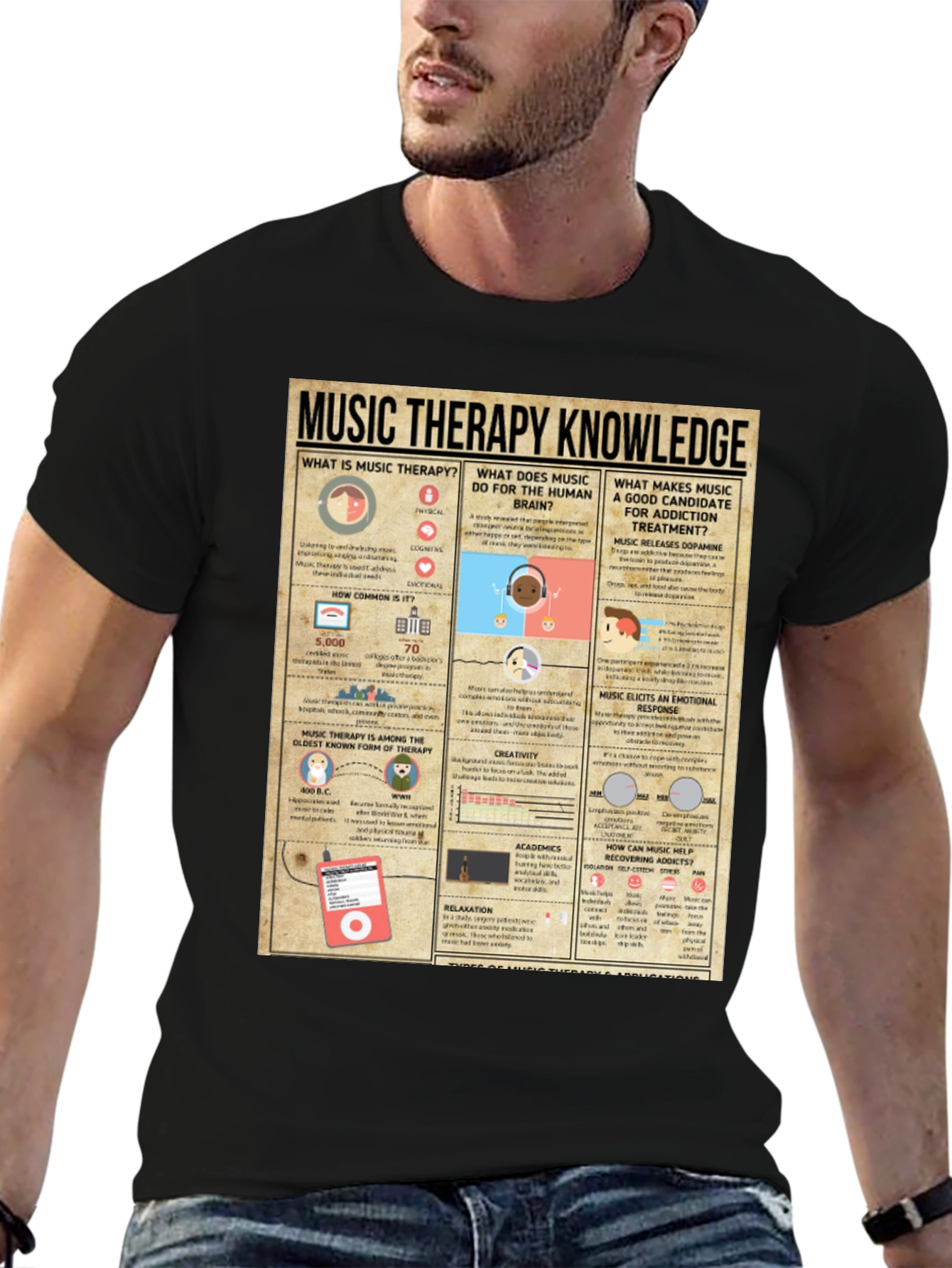 Black Music Therapy Knowledge T-Shirt view 6