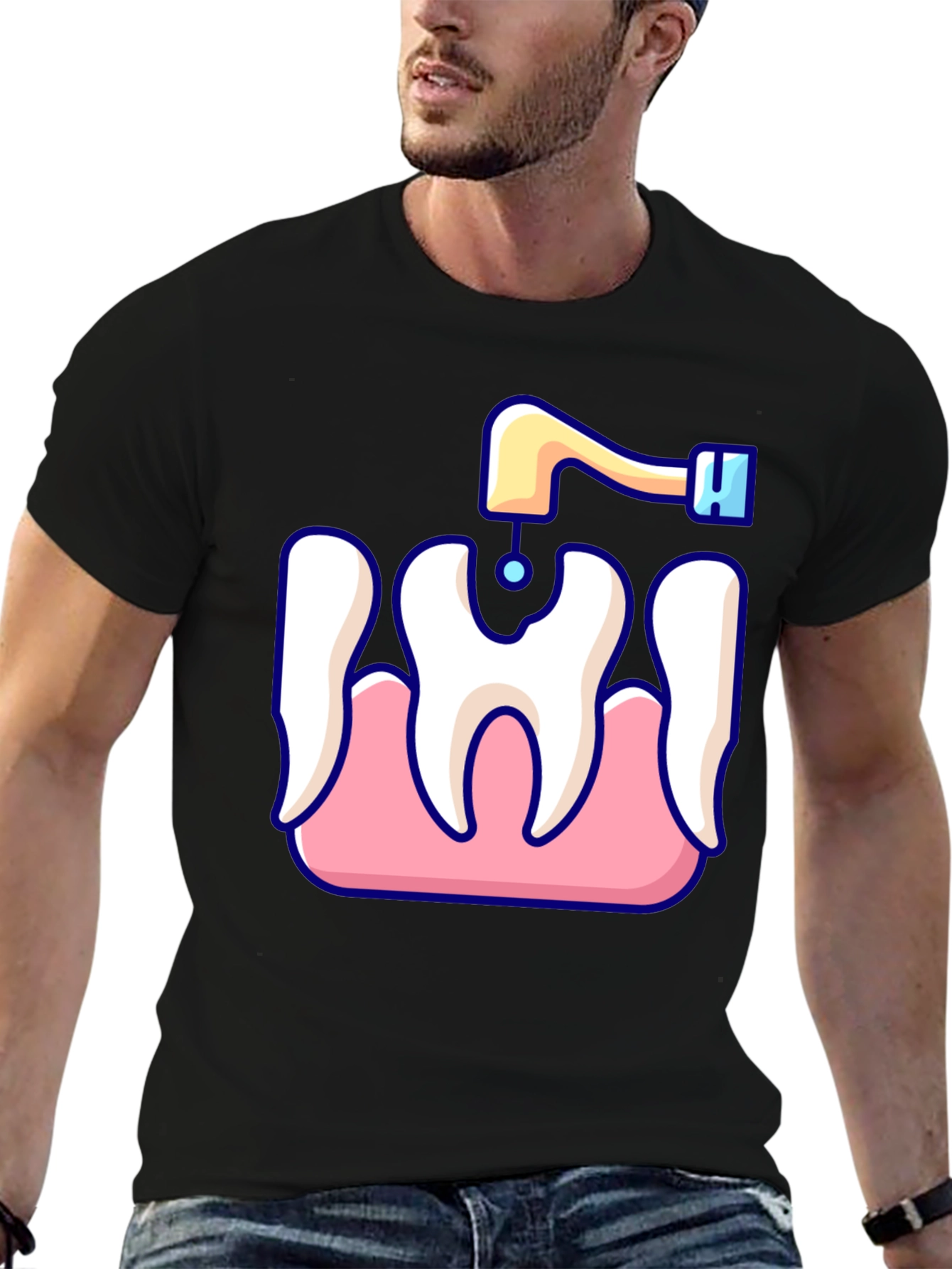 Black Dentist Tool T-Shirt - Funny Tooth Care Graphic Tee view 6