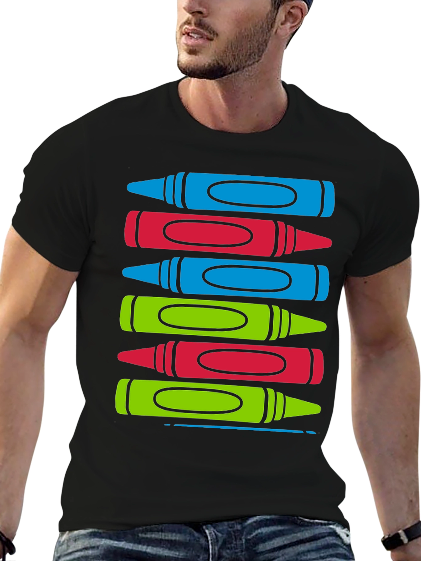 Black Colorful Crayon Stack Graphic Tee view 6