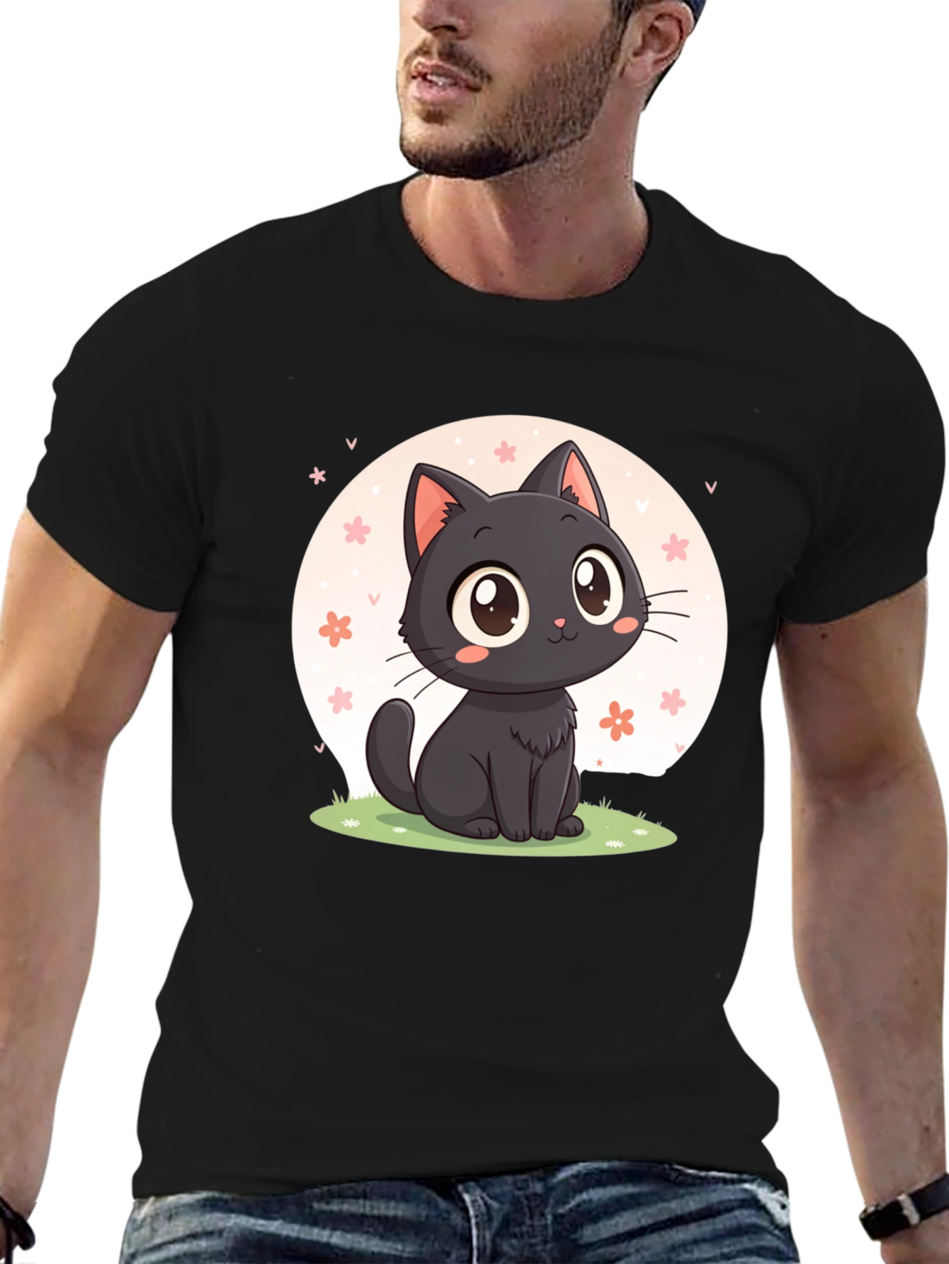 Black Cute Black Cat T-Shirt: Kawaii Cartoon Design view 6