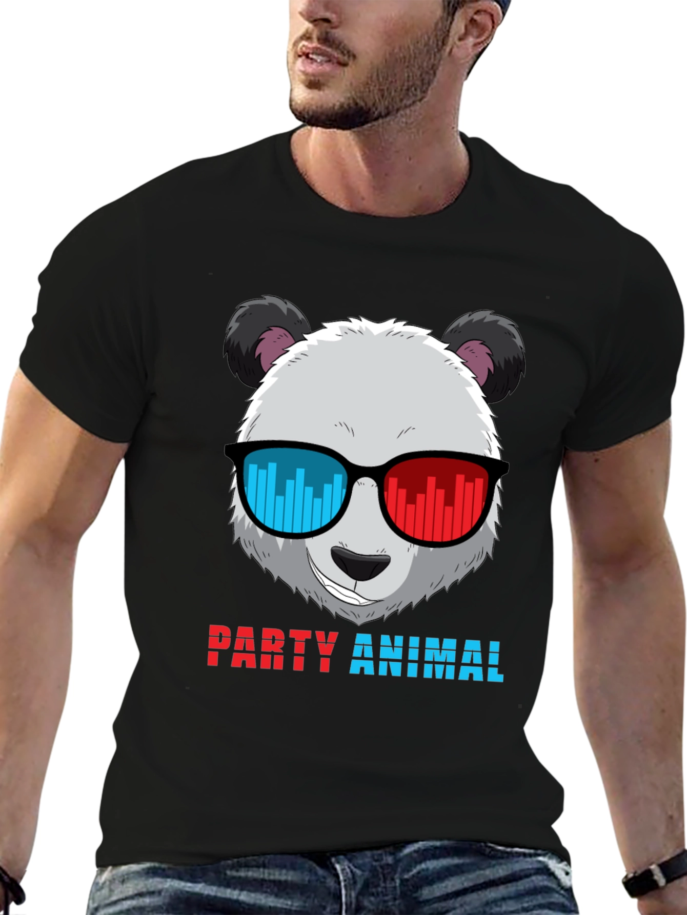 Black Party Animal Panda T-Shirt - Novelty Graphic Tee view 6