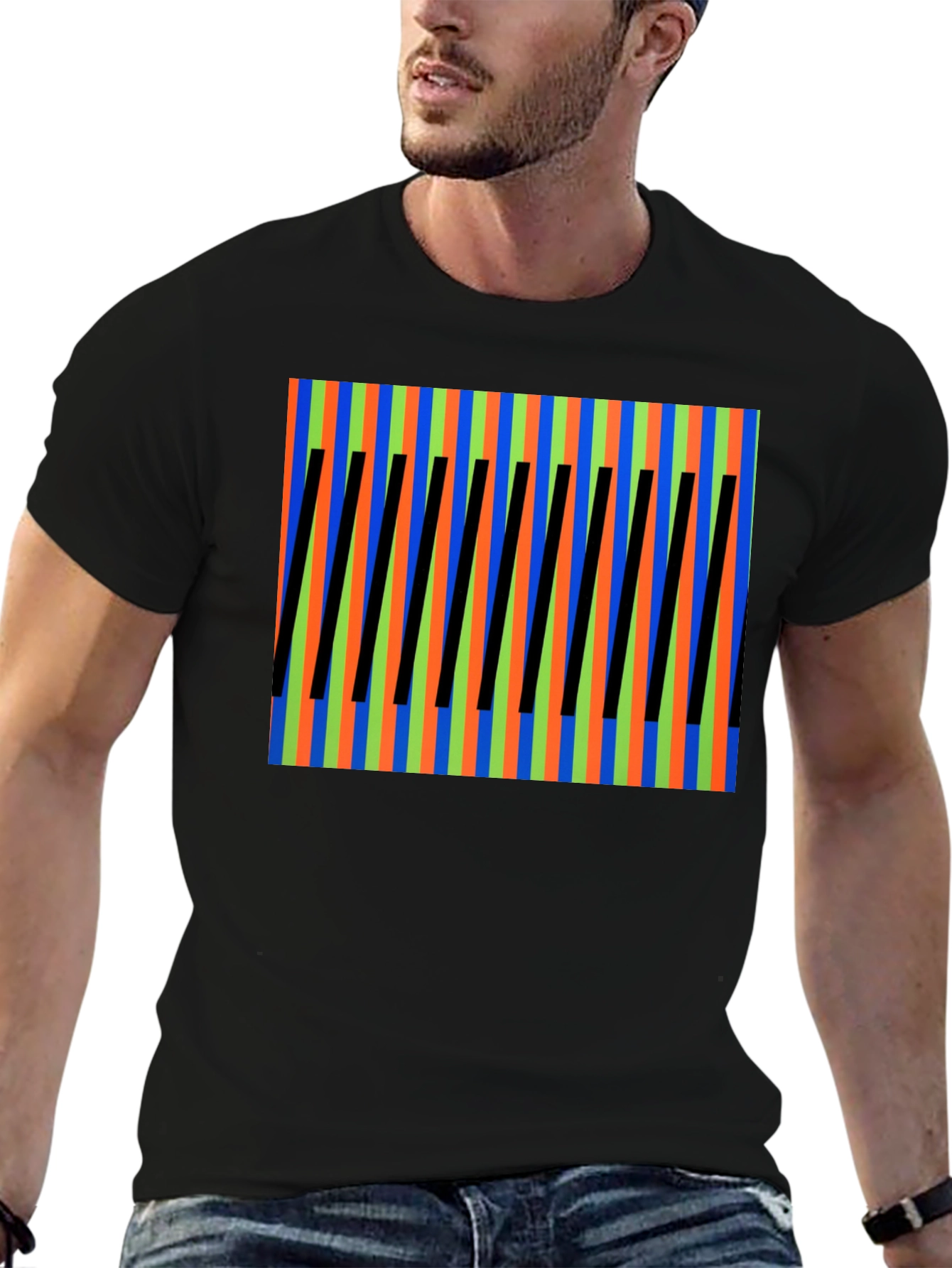 Black Abstract Pattern Tee - Bold Colors, Unique Design view 6