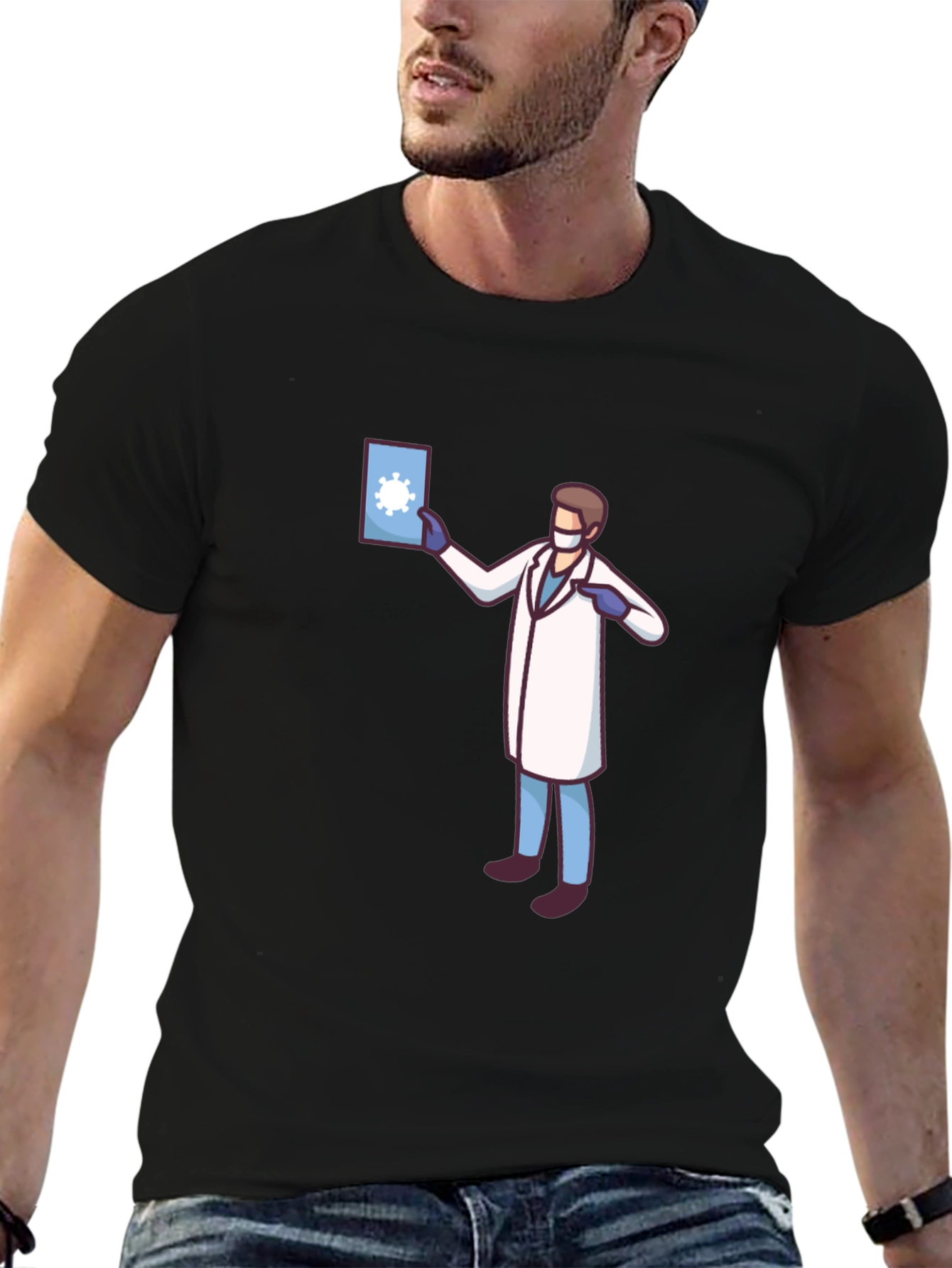 Black Doctor Graphic Black T-Shirt - Novelty COVID Design view 6
