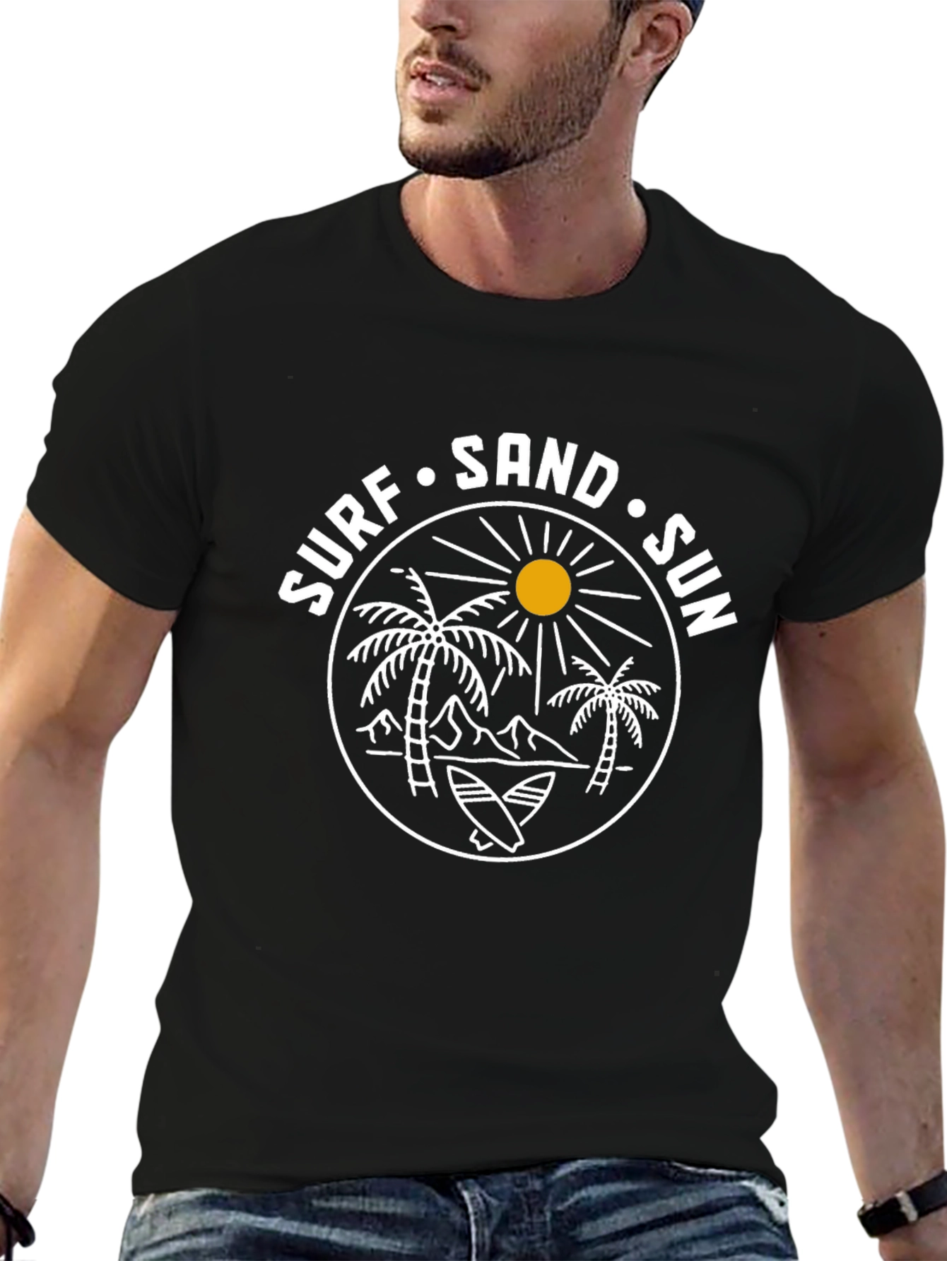 Black Surf Sand Sun Graphic Tee - Black Cotton T-Shirt view 6