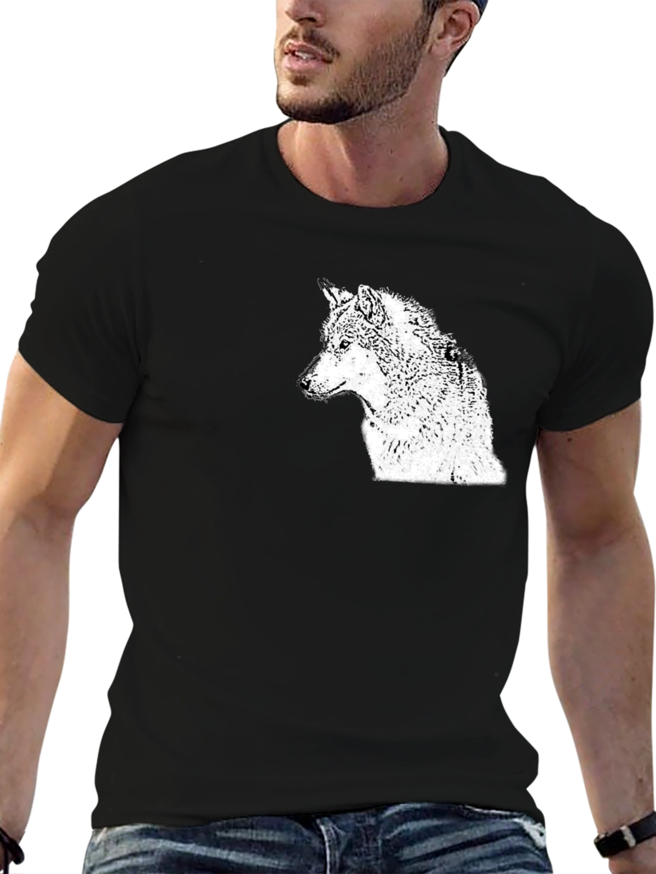 Black Wolf Graphic Print Crew Neck T-Shirt view 6