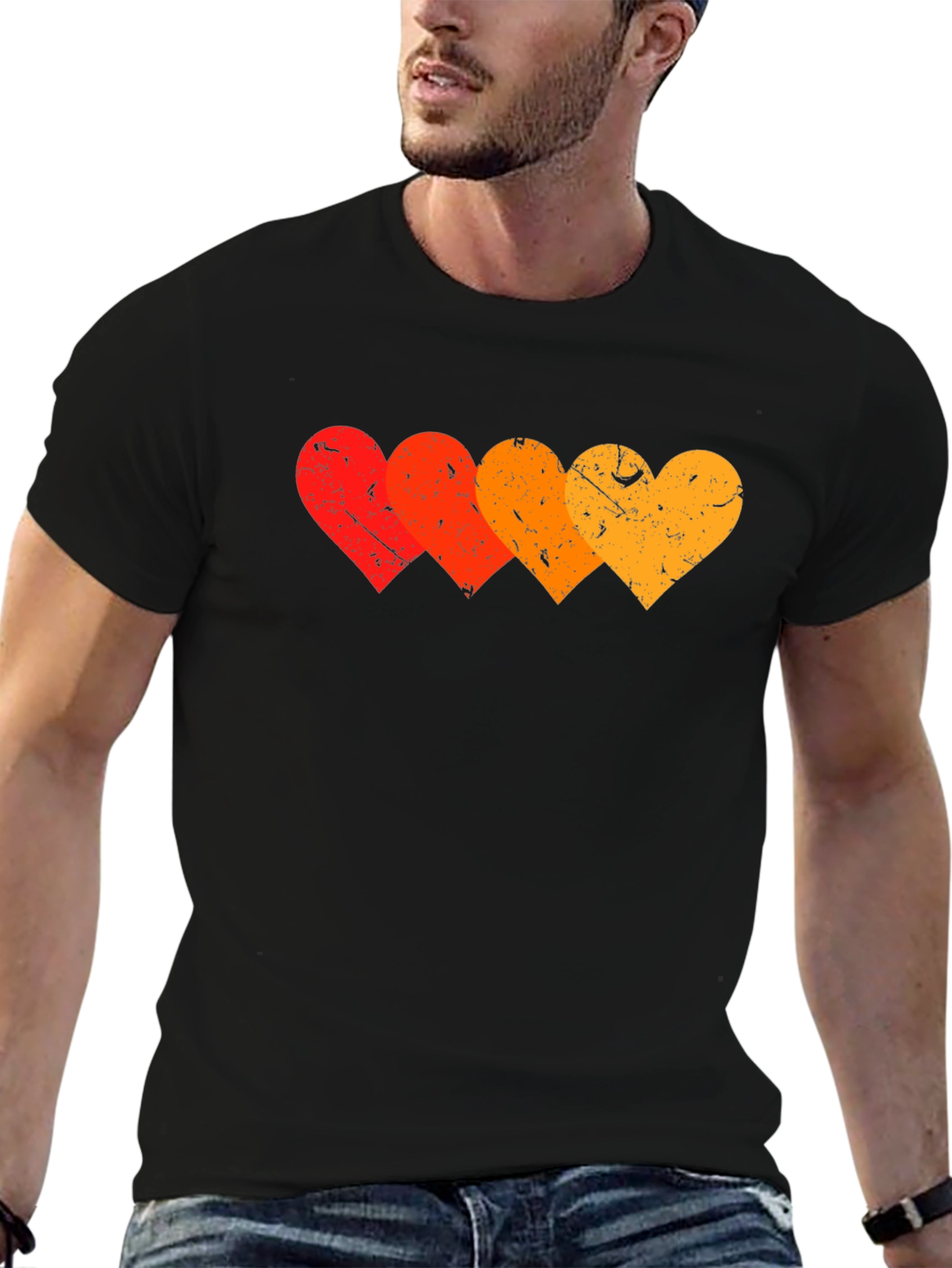 Black Retro Hearts Graphic T-Shirt - Stylish Black Tee view 6
