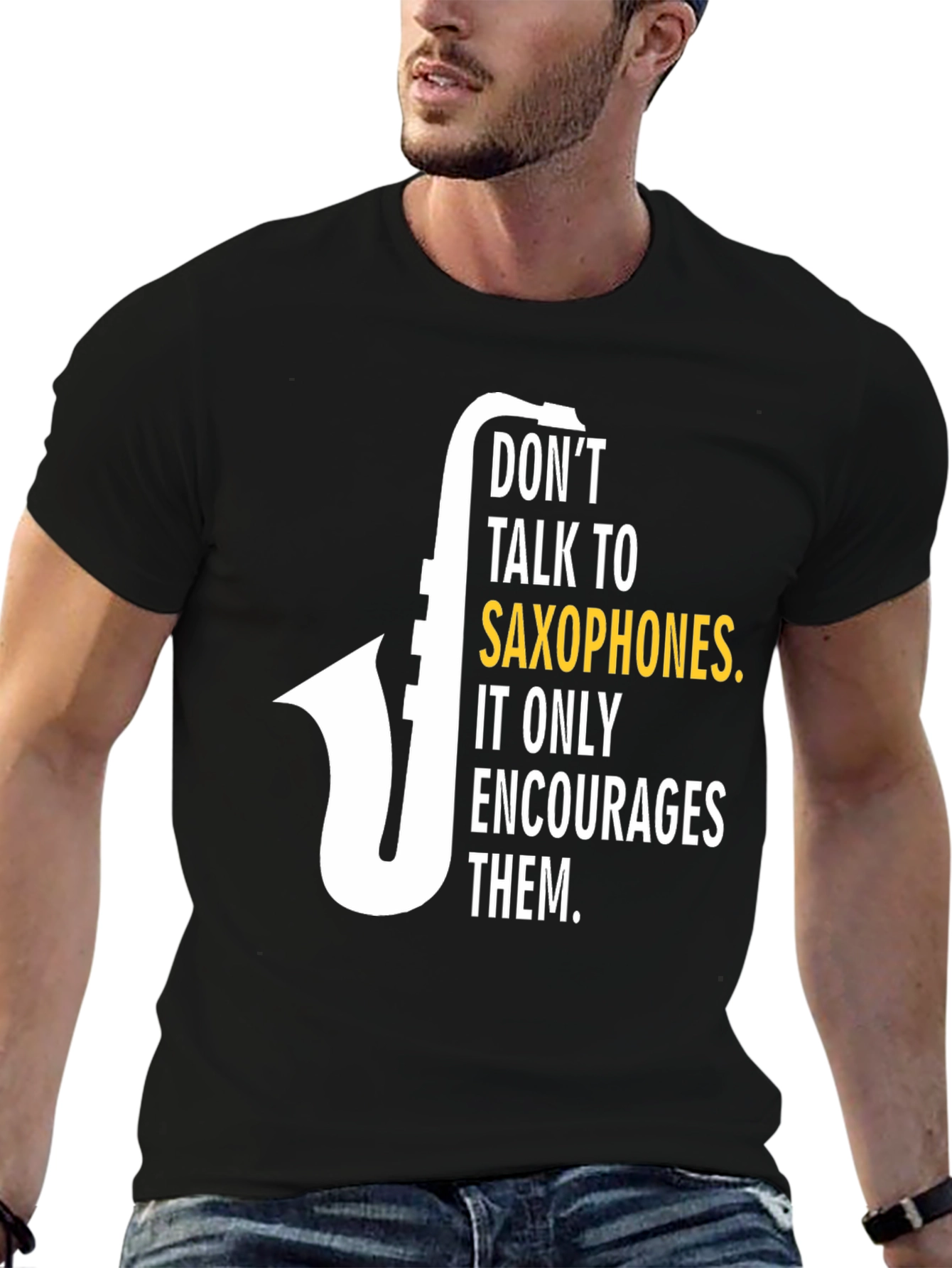 Black Saxophone Humor T-Shirt: Don't Talk to Saxophones! view 6