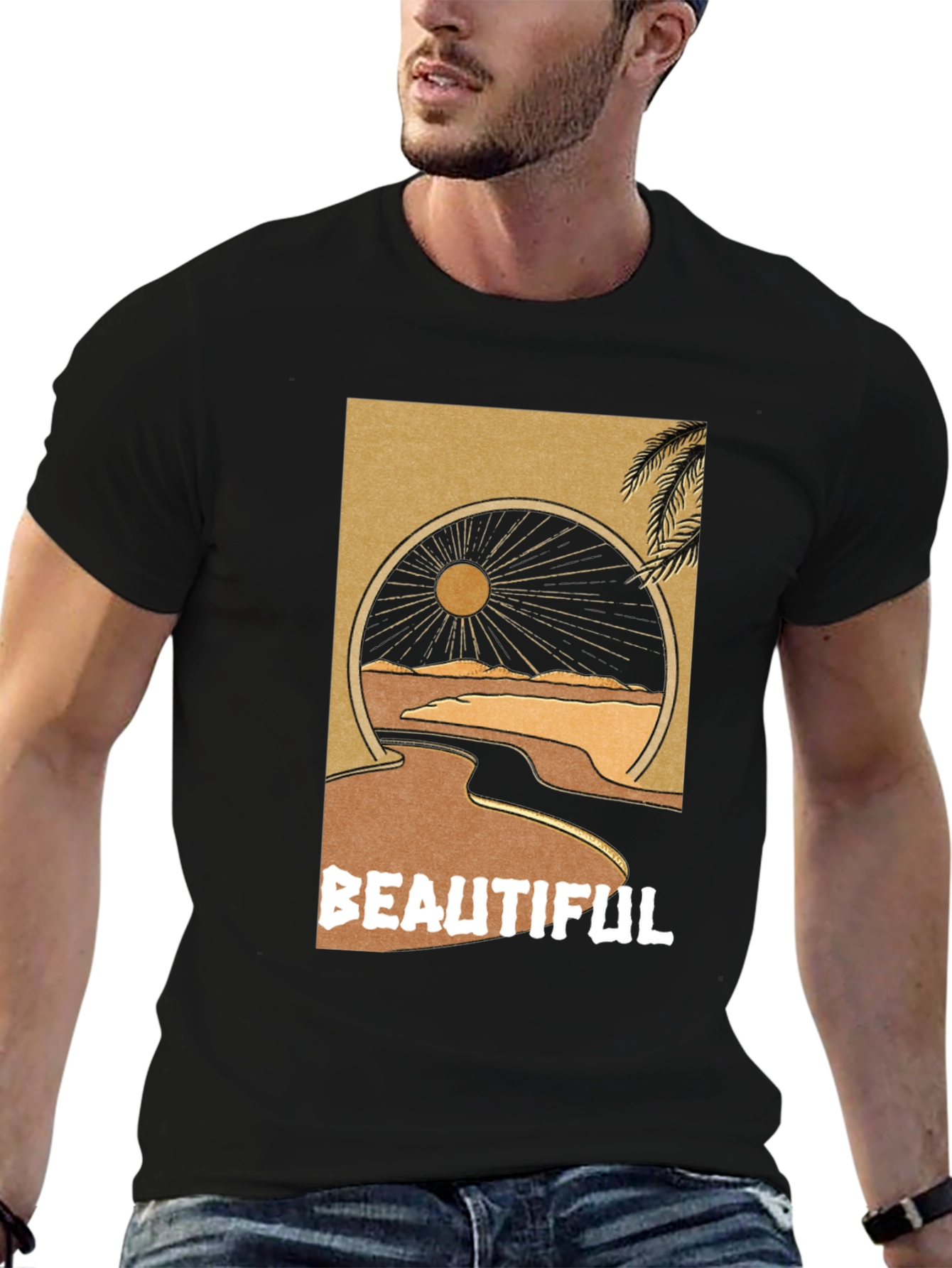 Black Beautiful Desert Graphic Tee - Men's Black T-Shirt view 6
