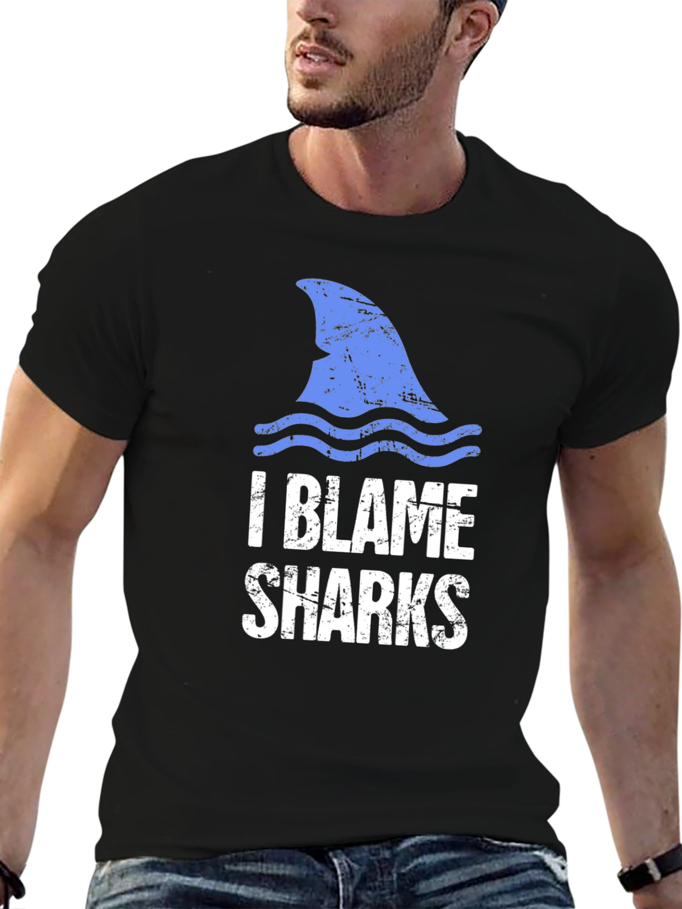 Black I Blame Sharks Graphic Tee - Black Cotton T-Shirt view 6
