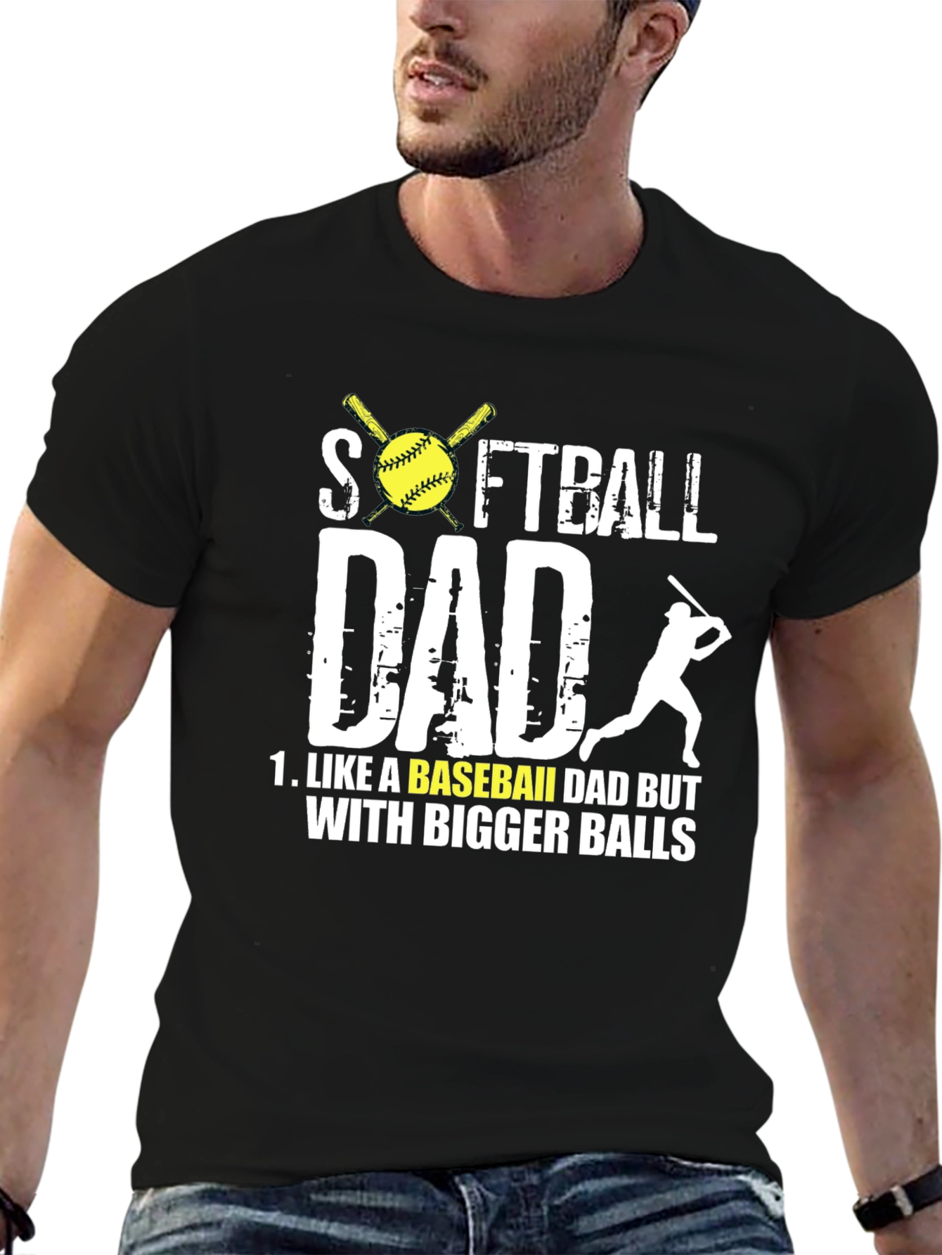 Black Softball Dad T-Shirt - Bigger Balls Tee view 6