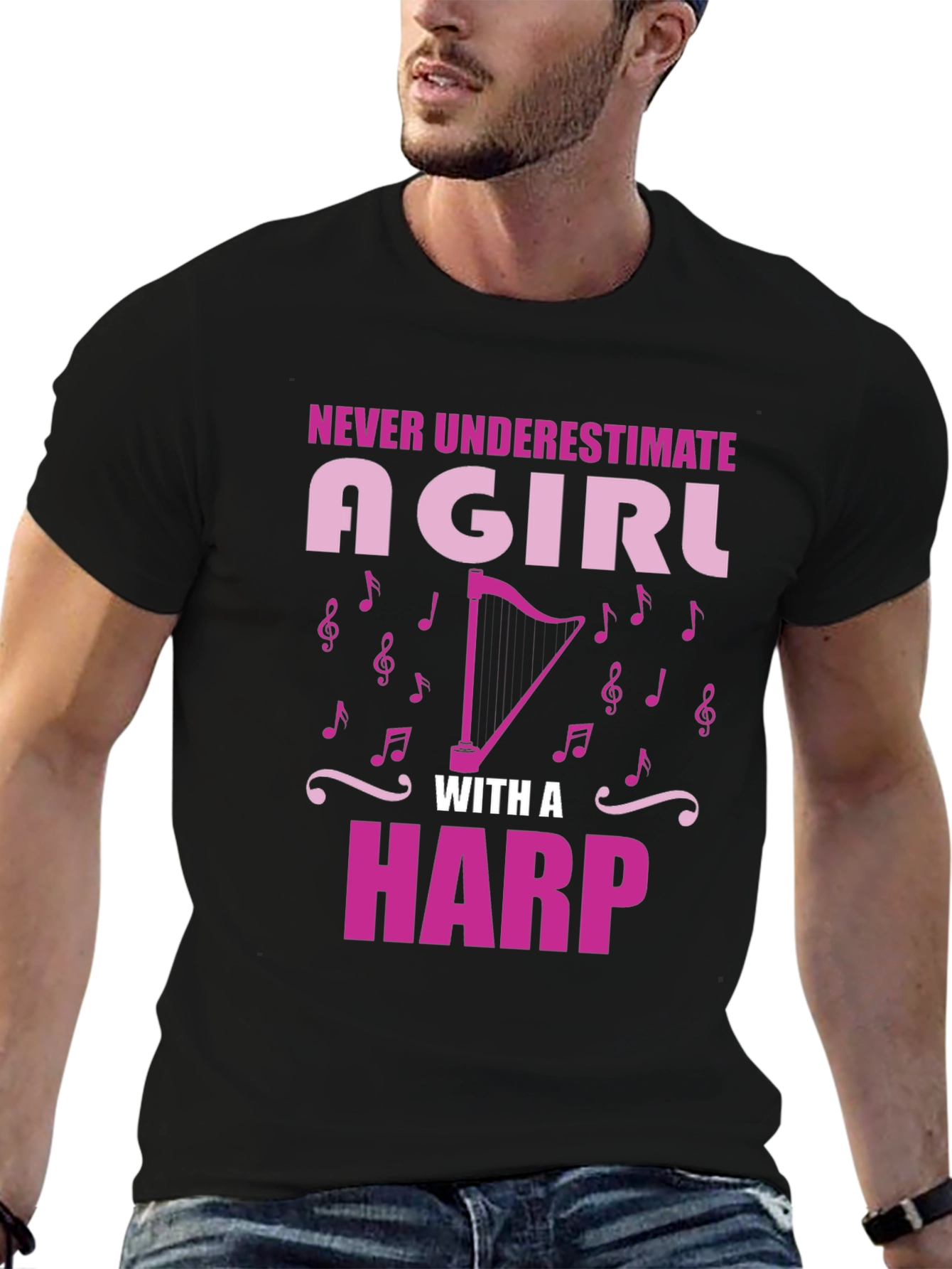 Black Never Underestimate Girl With Harp T-Shirt view 6