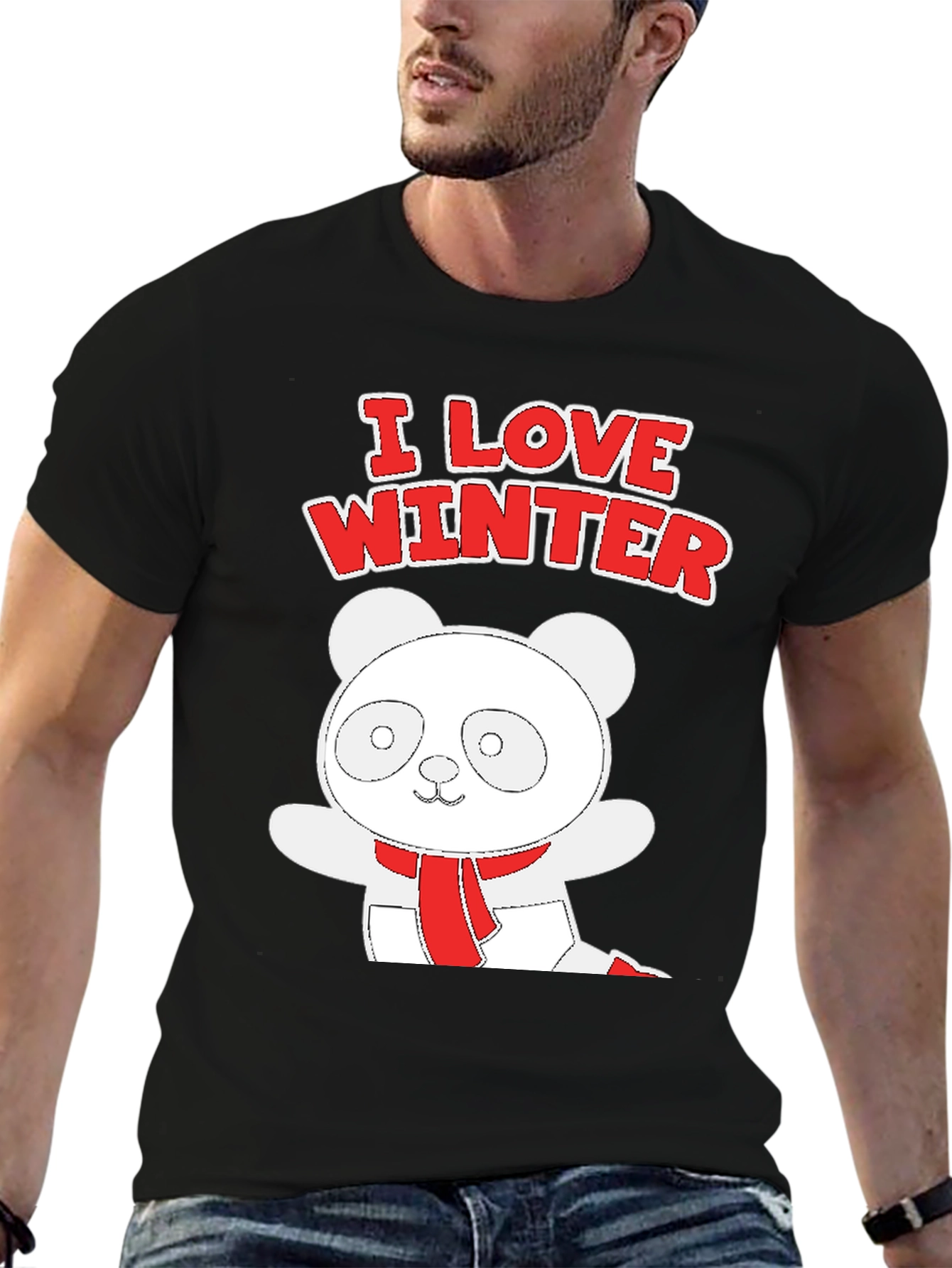 Black Winter Panda Graphic Tee - Black view 6