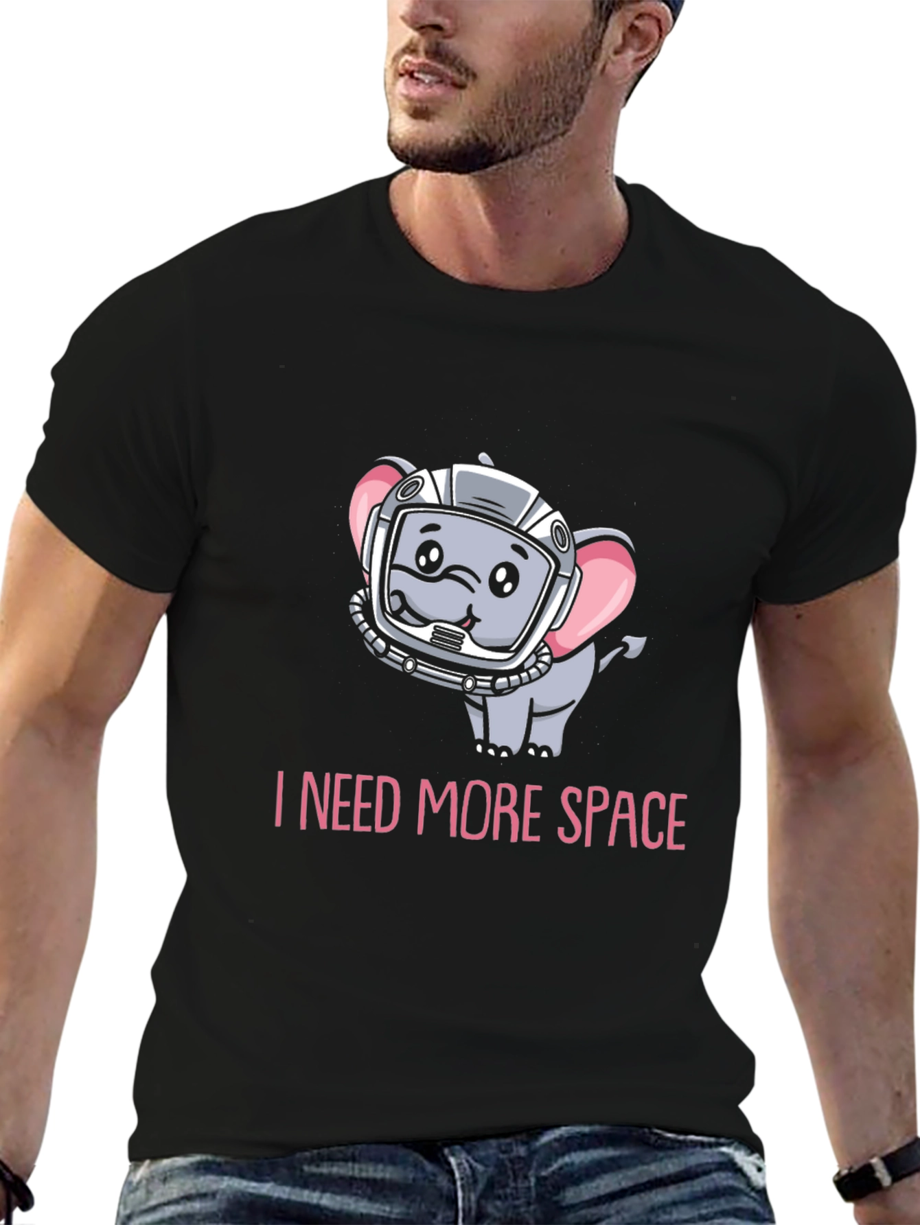 Black I Need More Space T-Shirt: Cute Astronaut Elephant Design view 6