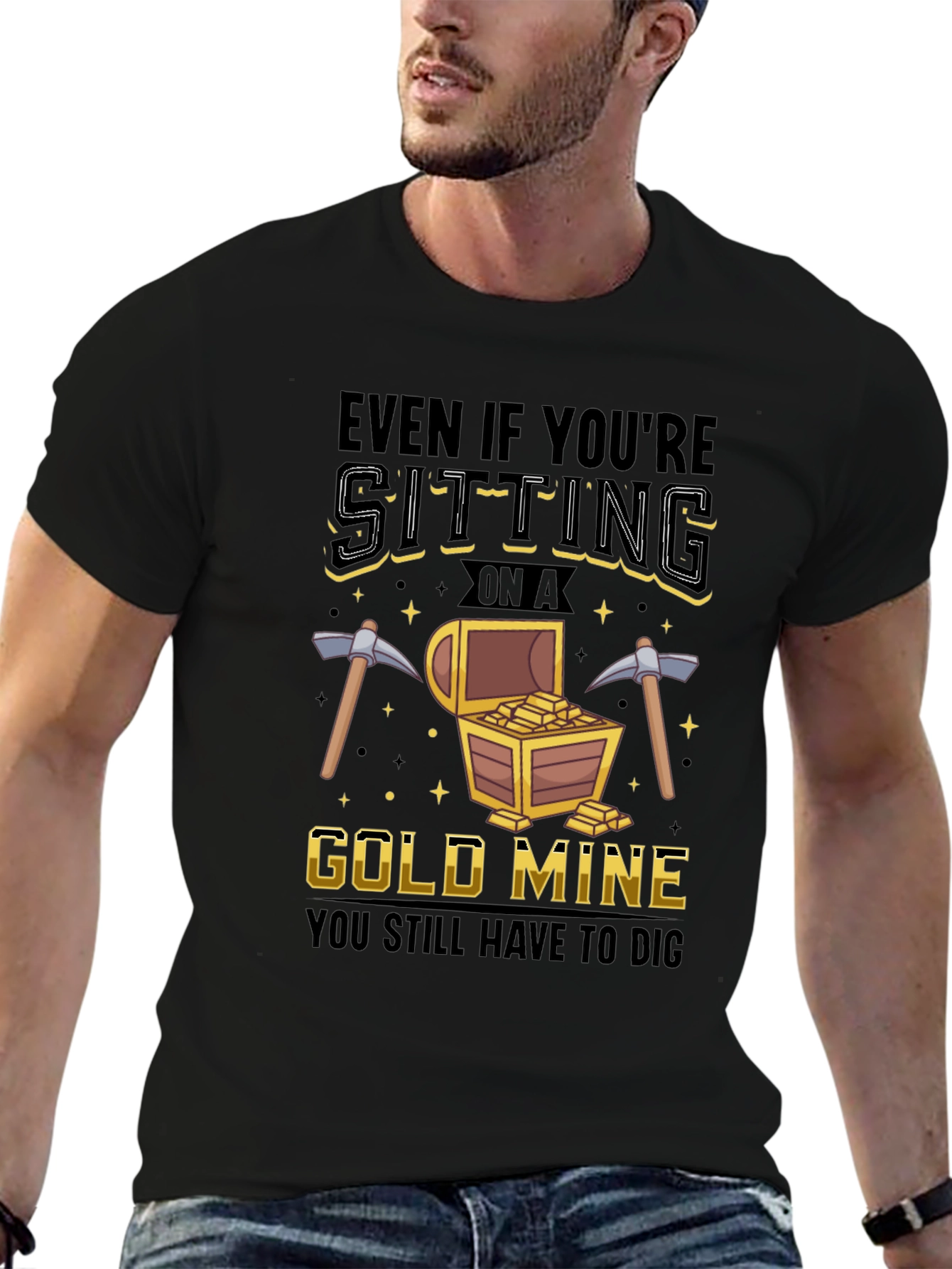 Black Gold Mine Digging T-Shirt view 6