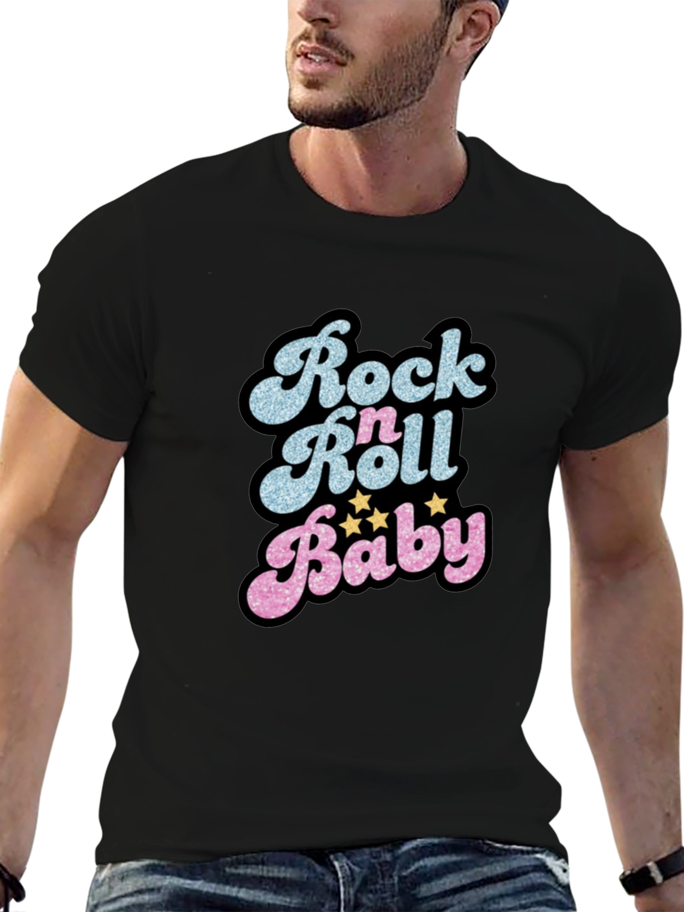 Black Rock n Roll Baby Graphic T-Shirt - Retro Style view 6