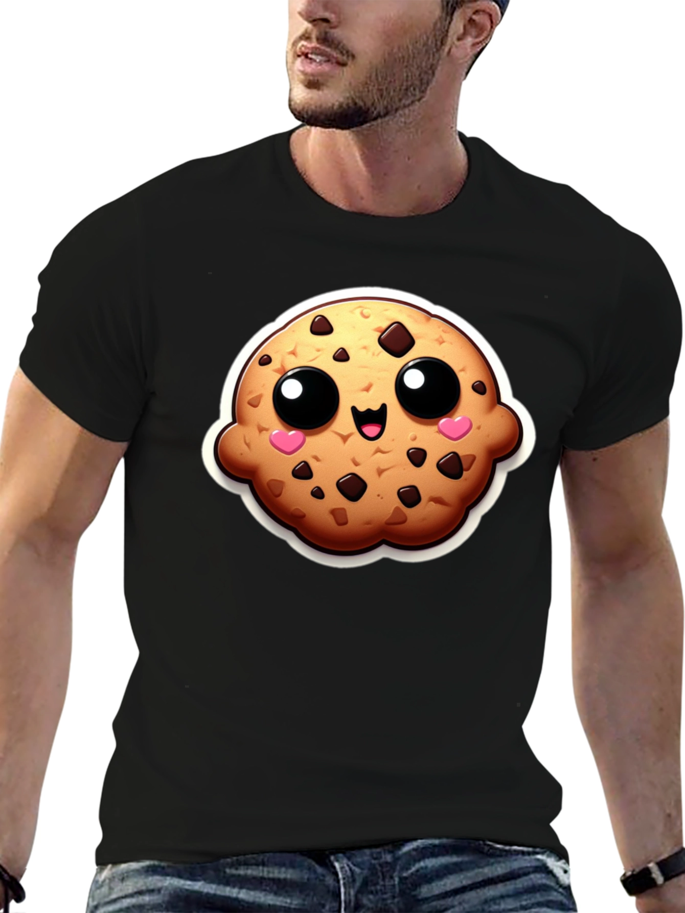 Black Cute Cookie Graphic Black T-Shirt view 6