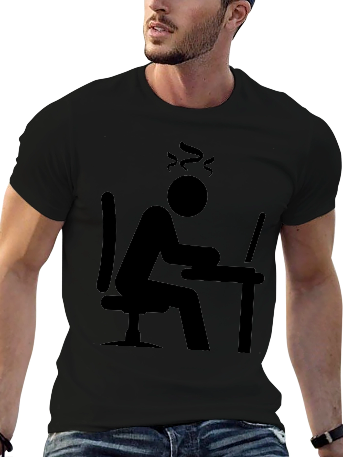 Black Stressed Computer User Graphic T-Shirt view 6
