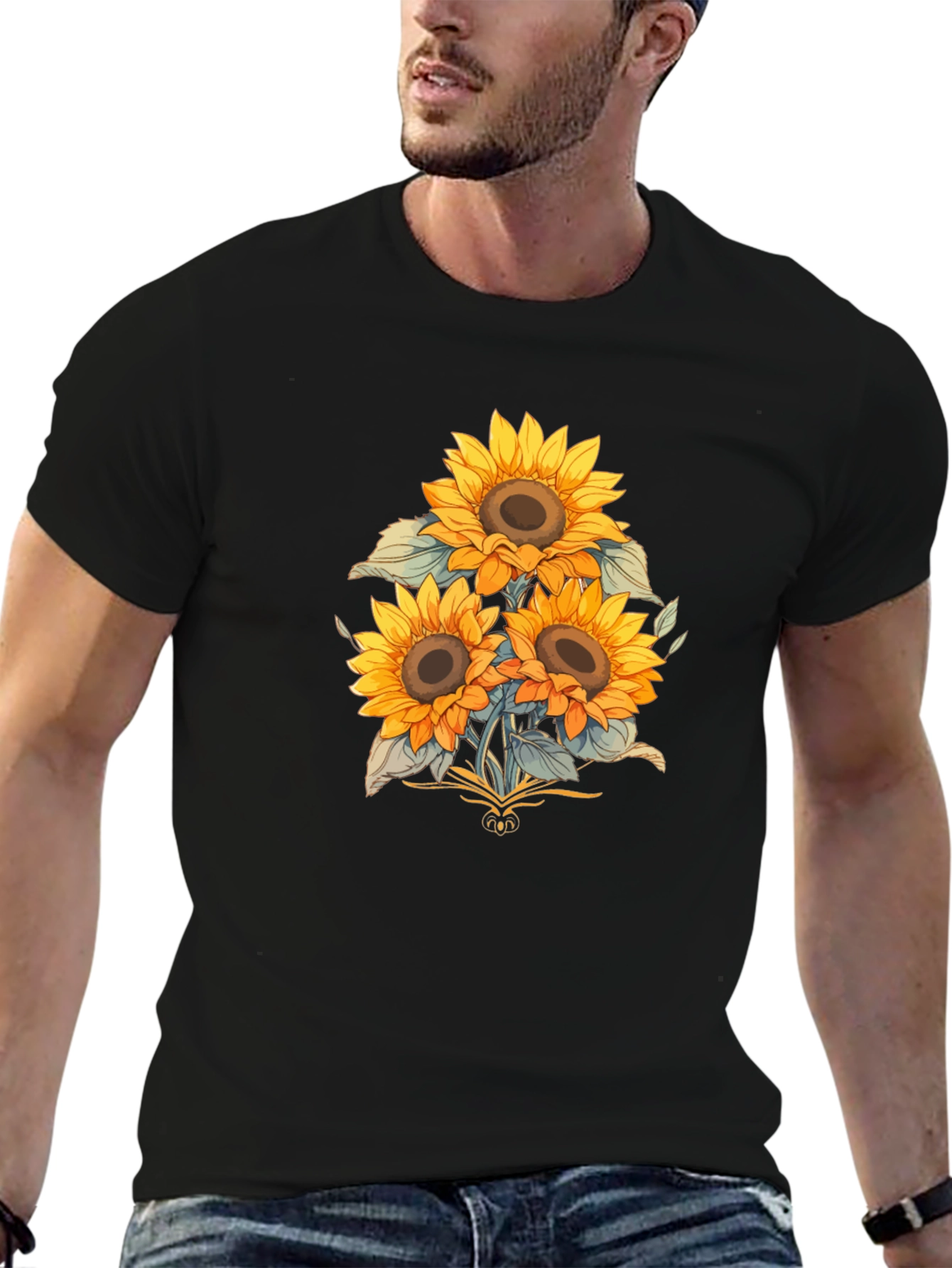 Black Sunflower Graphic Print Black T-Shirt view 6